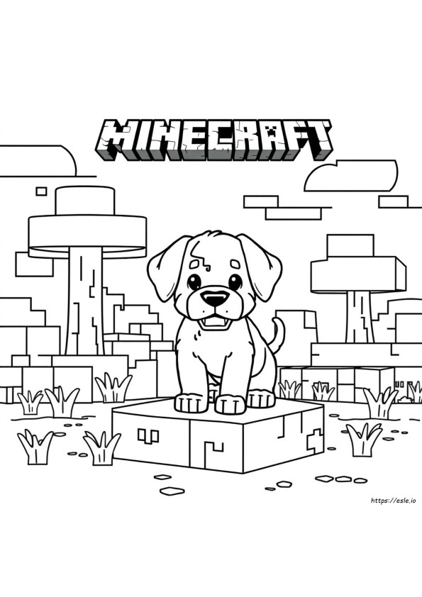 Minecraft Puppy Coloring Page