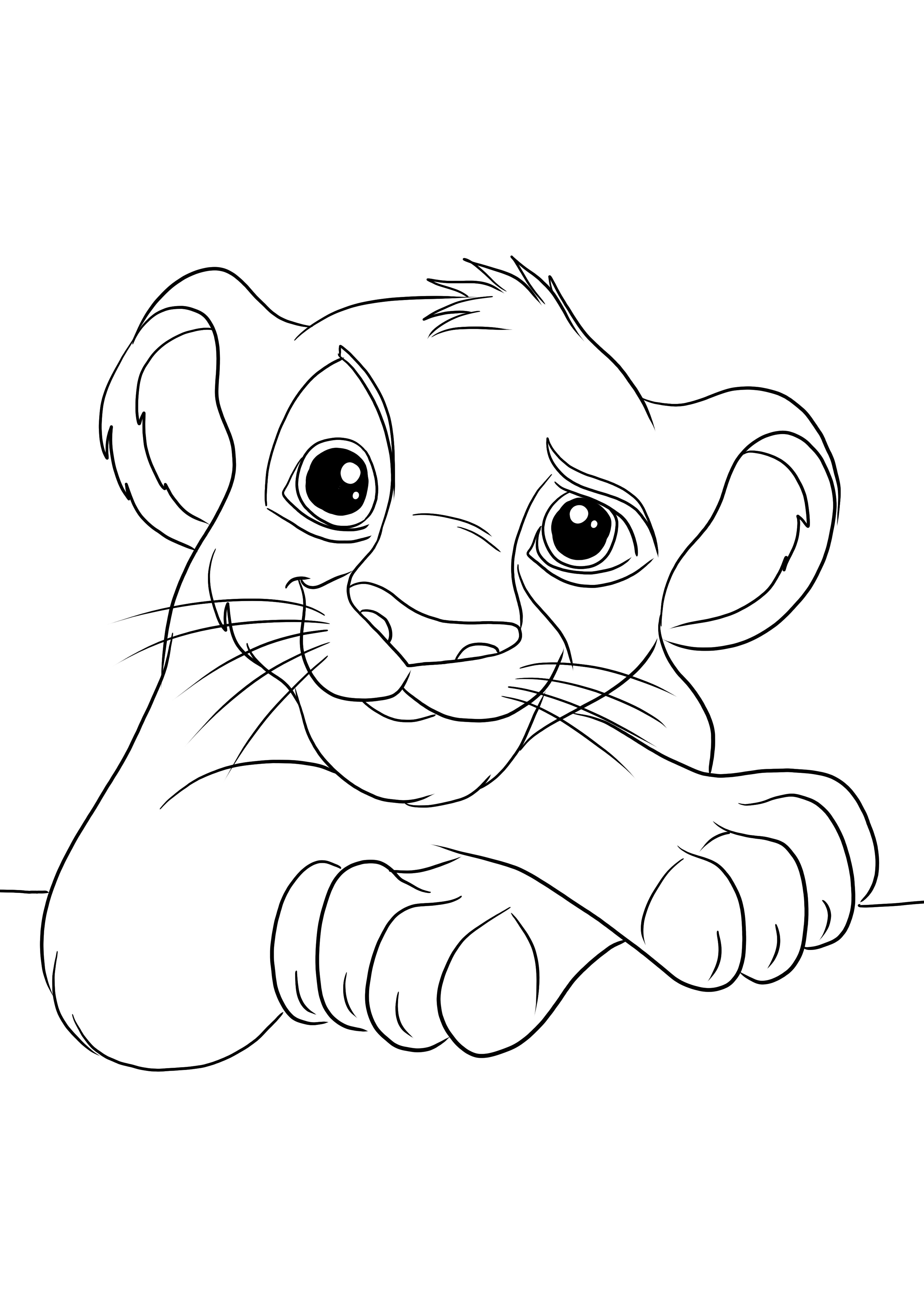 Çocuklar için yazdırmak veya indirmek ve eğlenceli bir şekilde renklendirmek için Sevimli Simba