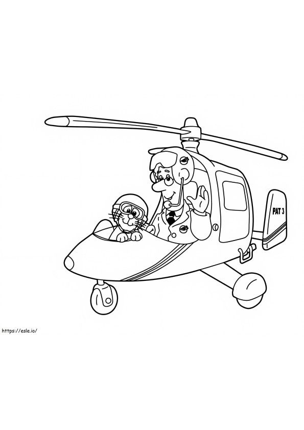 Carteiro Pat e seu gato em helicóptero para colorir