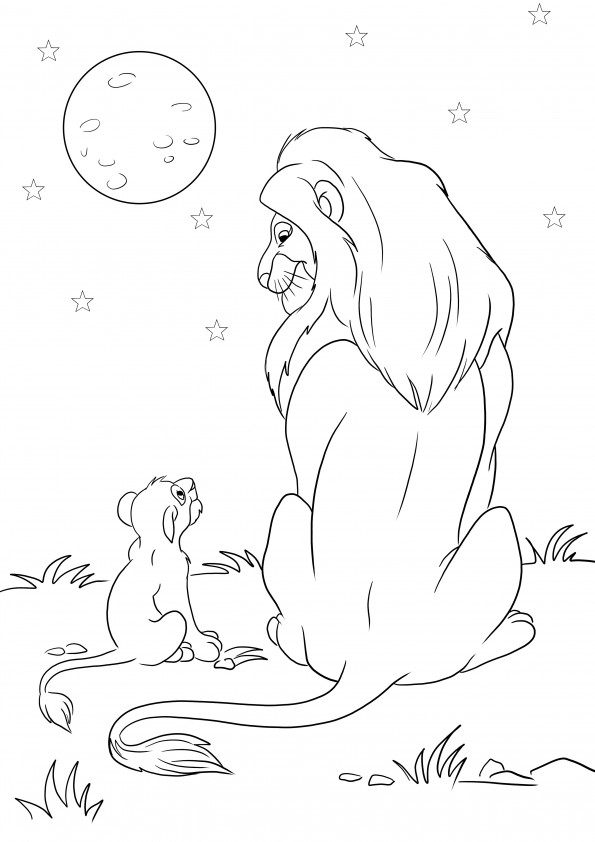 Mufasa and Simba ready to be colored and printed or easily downloaded picture for free