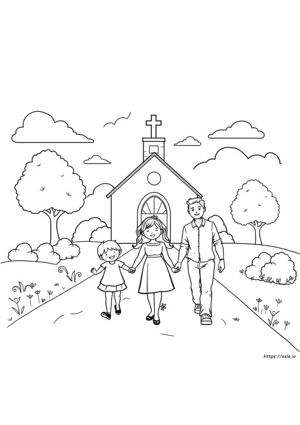 Keluarga Pergi Ke Gereja Gambar Mewarnai