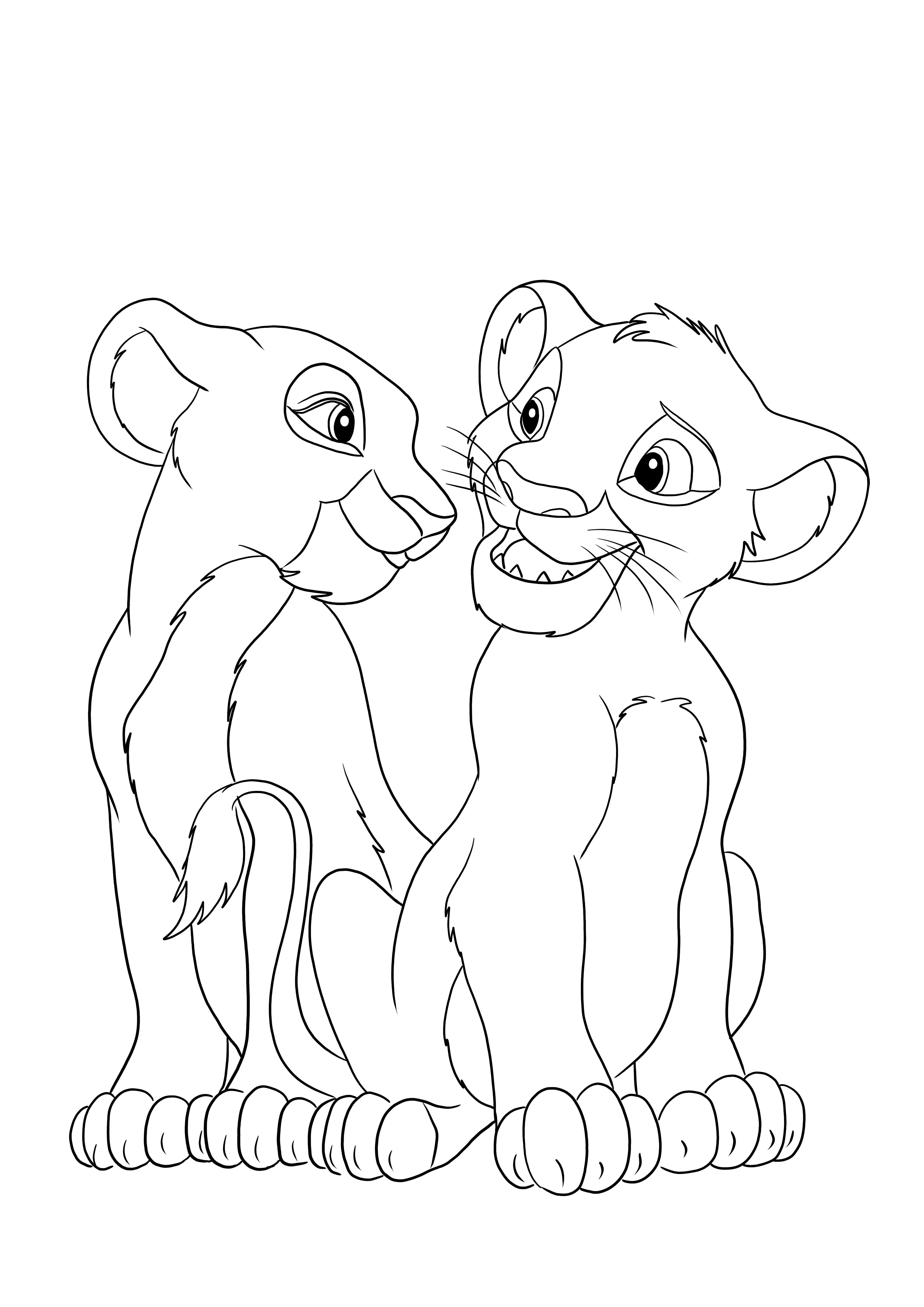 Una imagen para colorear gratis de Simba reflejando para imprimir y disfrutar del tiempo para colorear