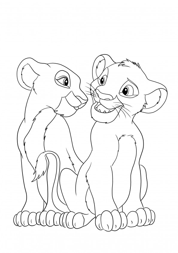 O imagine de colorat gratuită cu Simba în oglindă pentru a imprima și a vă bucura de timpul de colorat