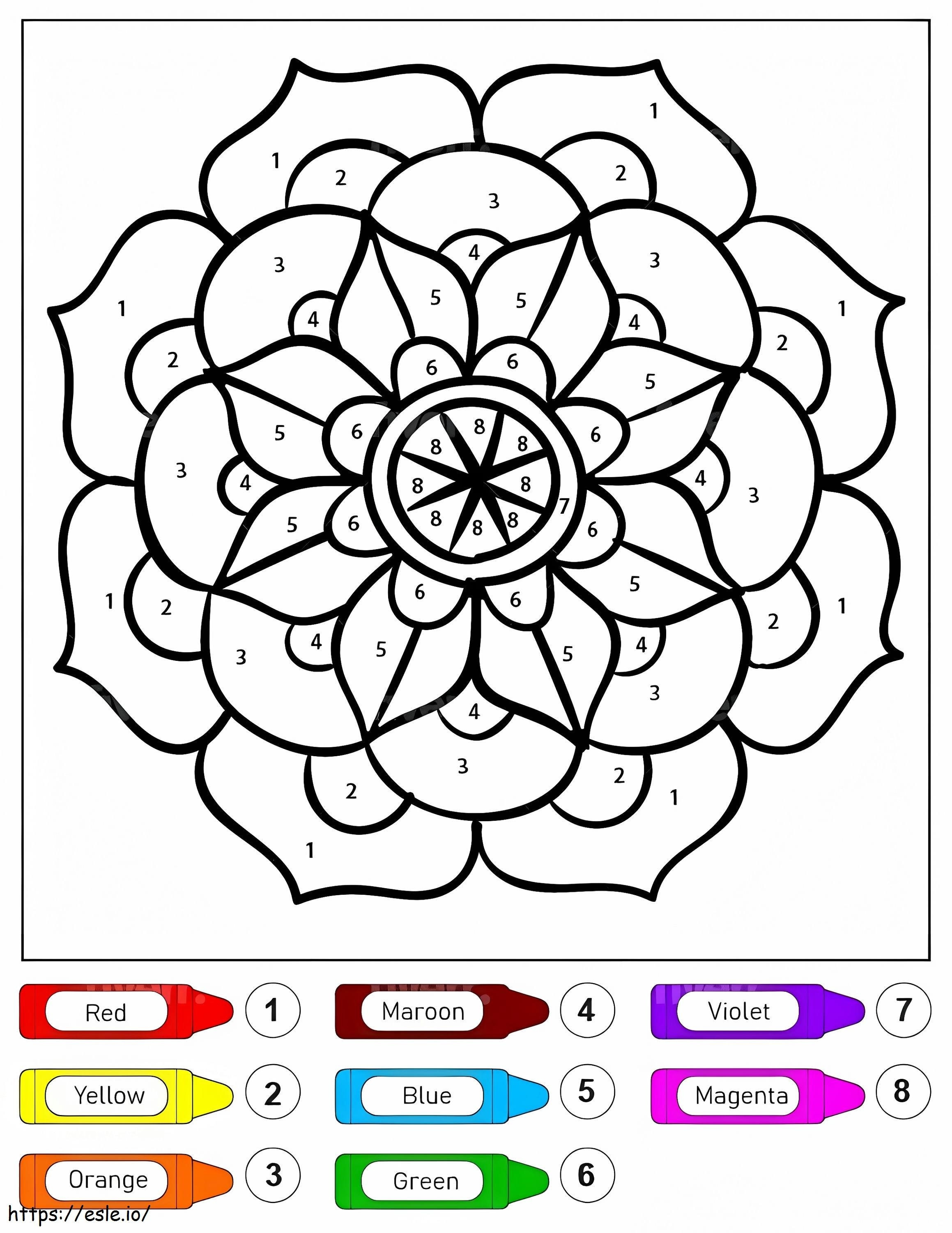 Mandala cu flori de flori pentru copii colorează după număr de colorat