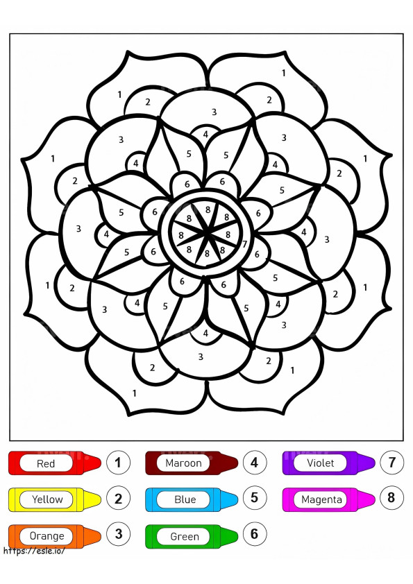 Mandala de flor de flor para crianças coloridas por número para colorir