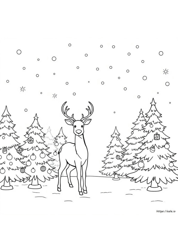 トナカイのクリスマスぬりえ
