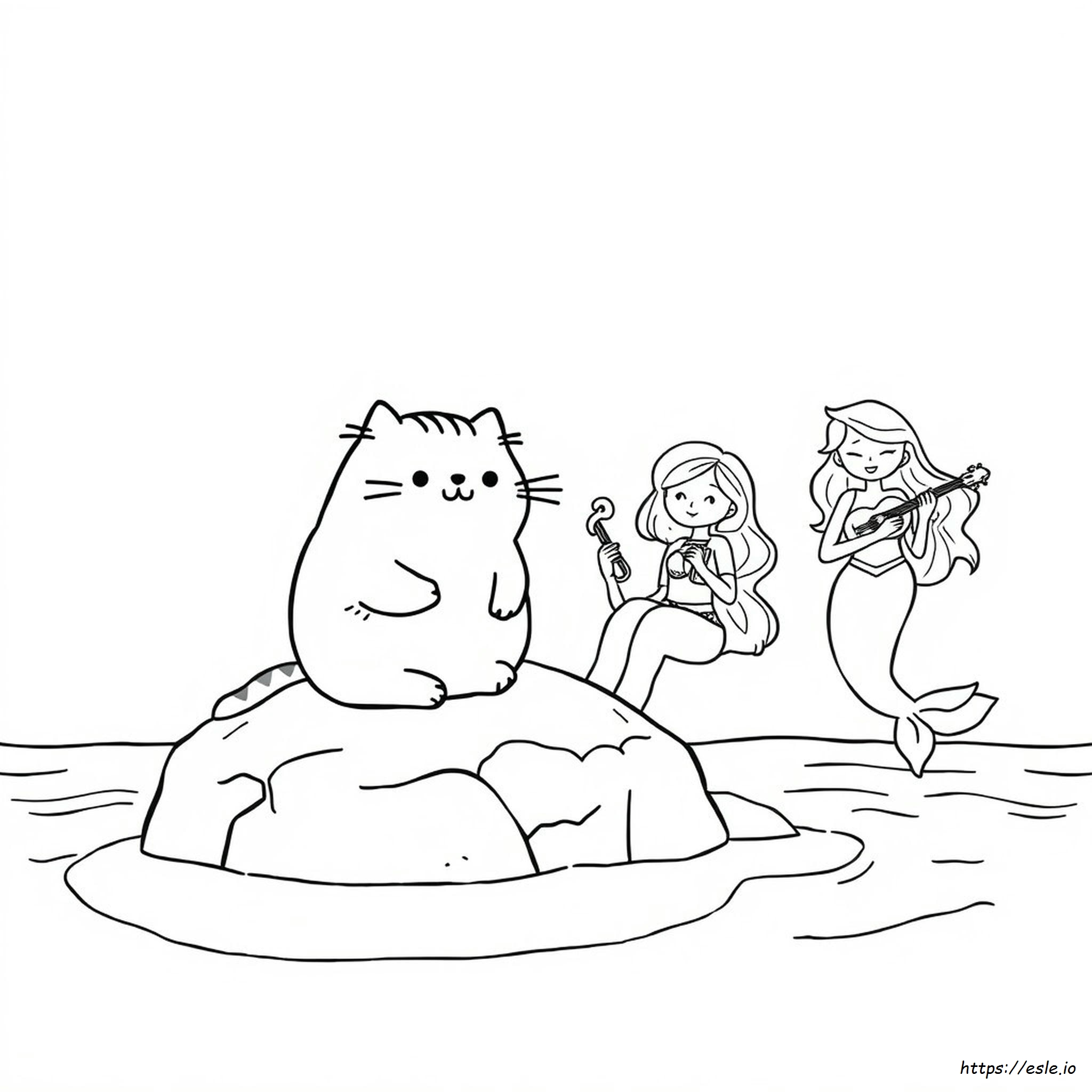Páginas Para Colorear De Pusheen Gato Sirena