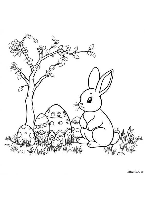 Conejo Lindo Con Huevos De Pascua Para Colorear