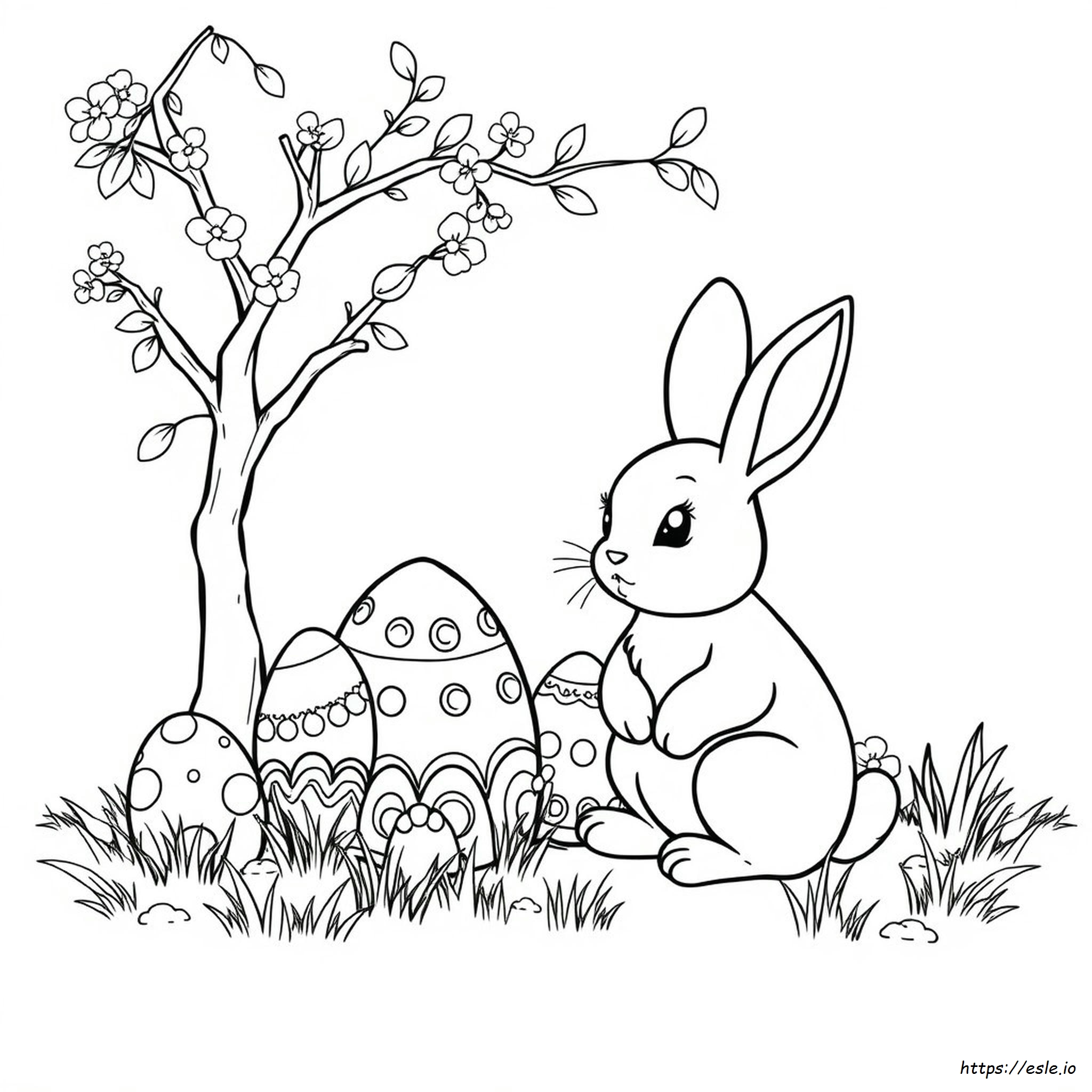 Conejo Lindo Con Huevos De Pascua Para Colorear