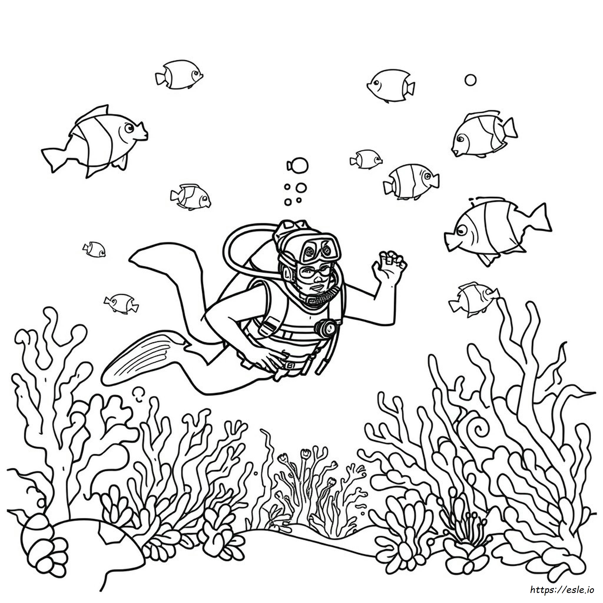 Scuba Diver Colouring Page