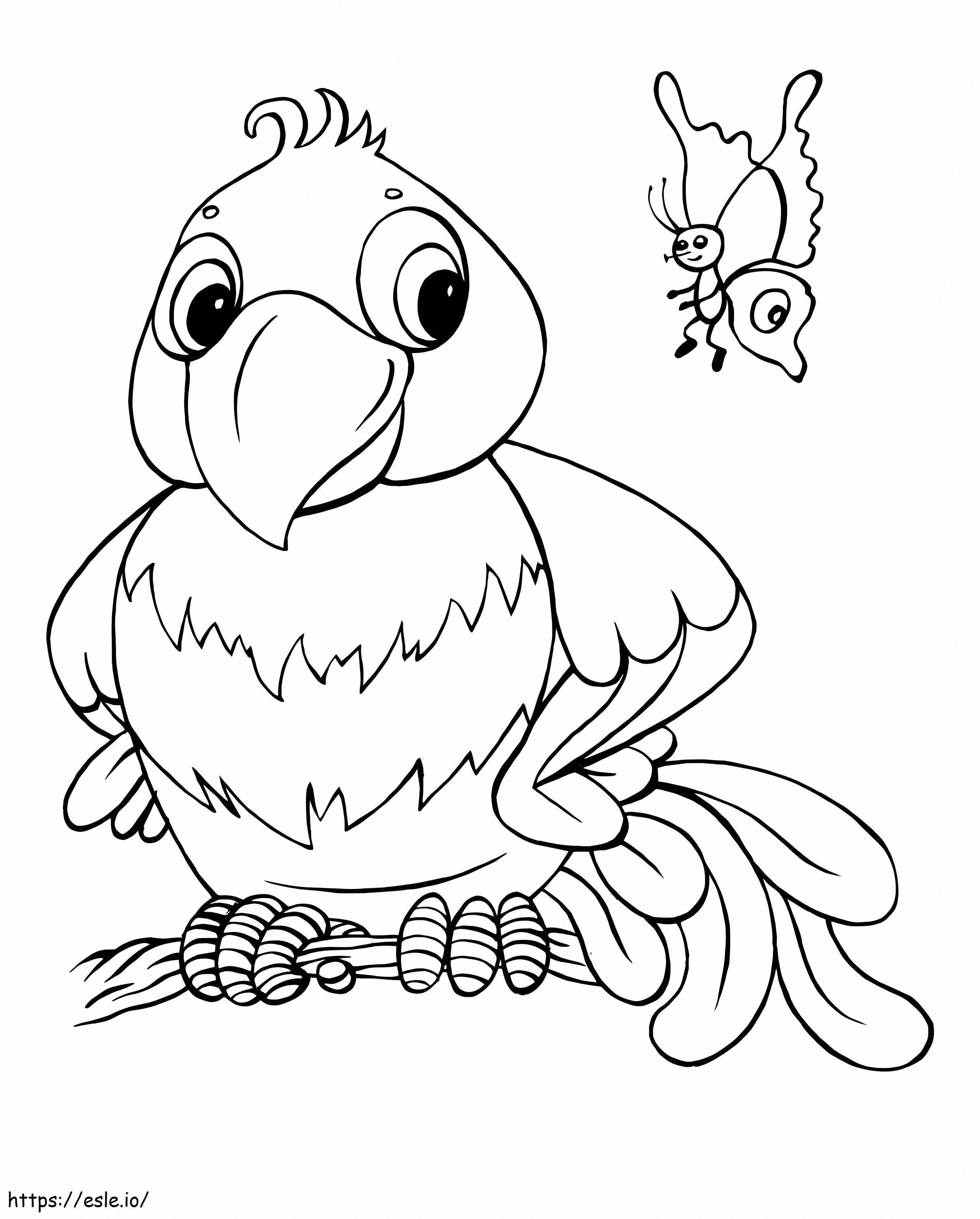 Parrot And Butterfly Cartoon coloring page