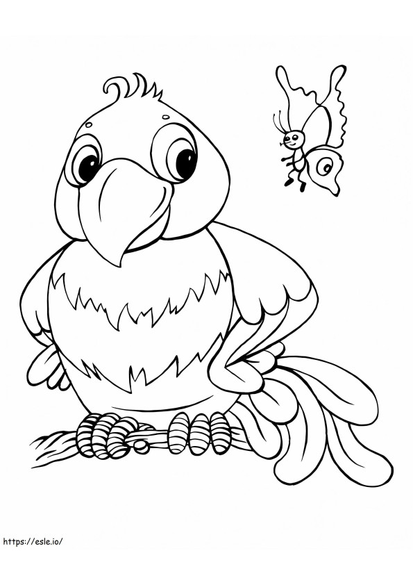 Desen animat Papagal și Fluture de colorat
