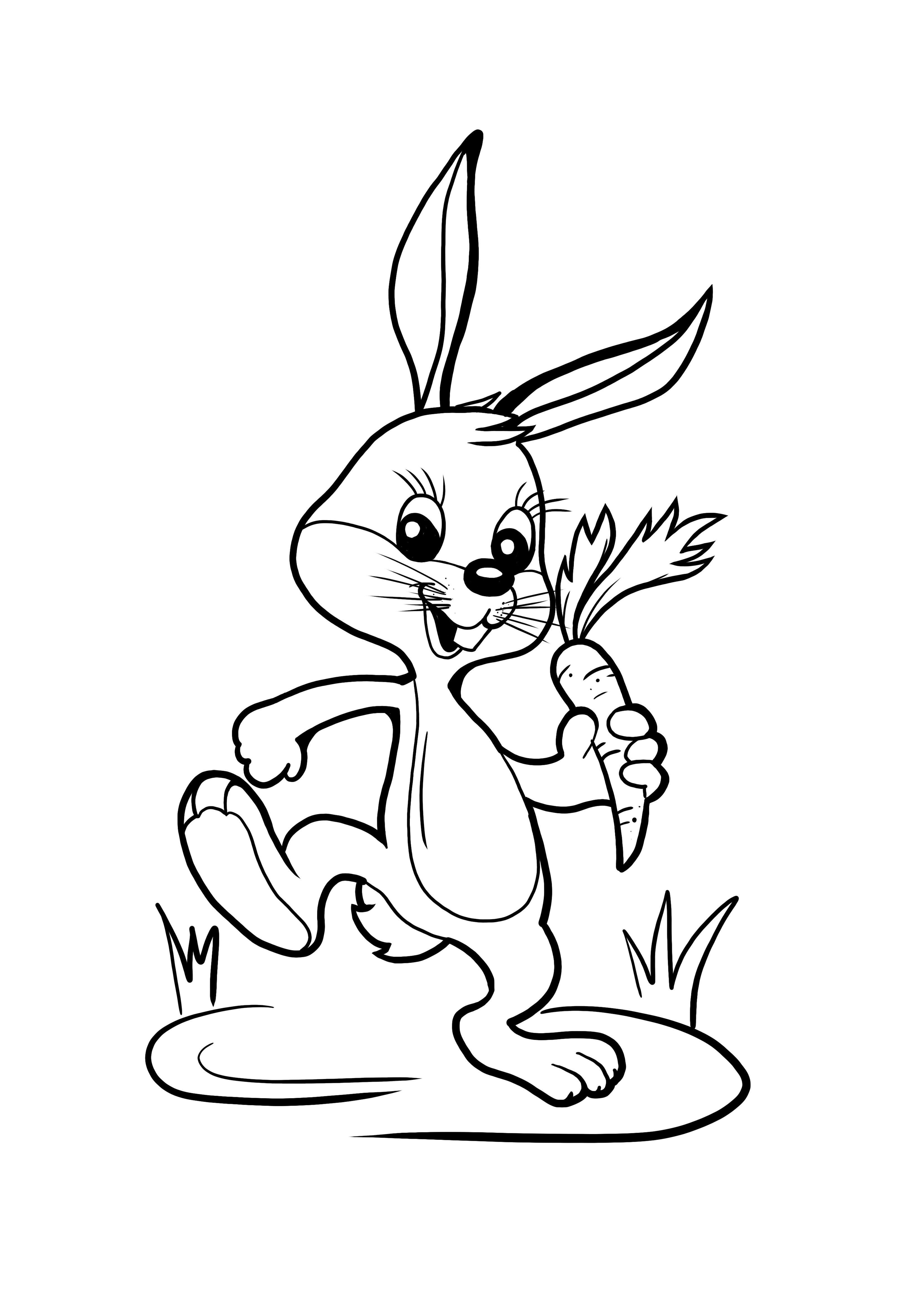Conejo sosteniendo una página de color e impresión de zanahoria