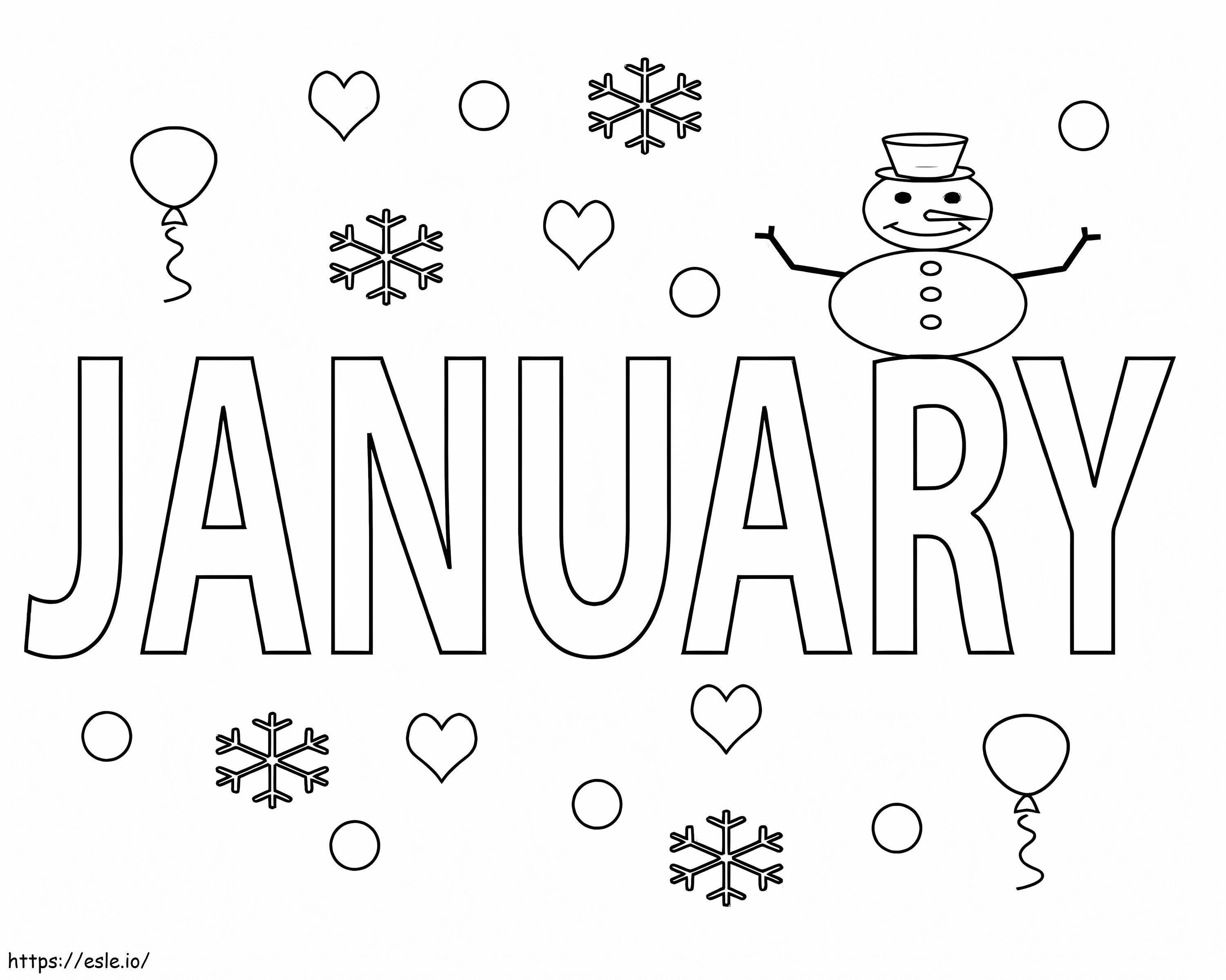 Malvorlage Schneemann und Schneeflocken Januar ausmalbilder