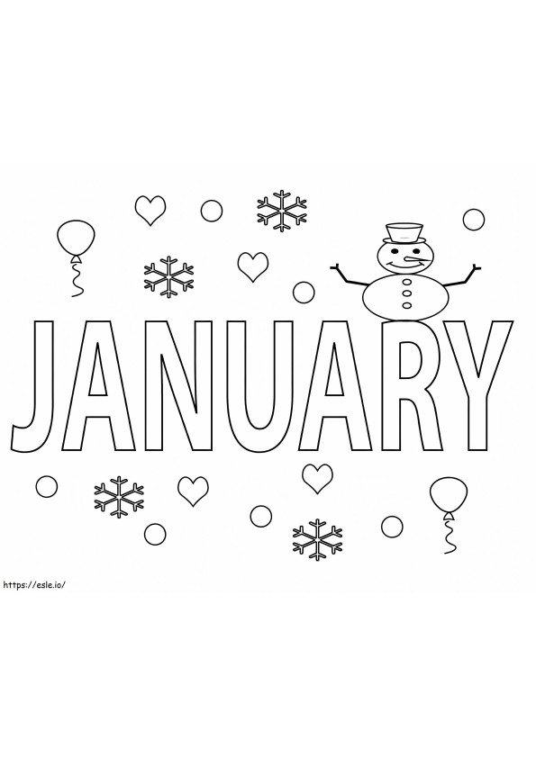 Página para colorir de boneco de neve e flocos de neve de janeiro para colorir