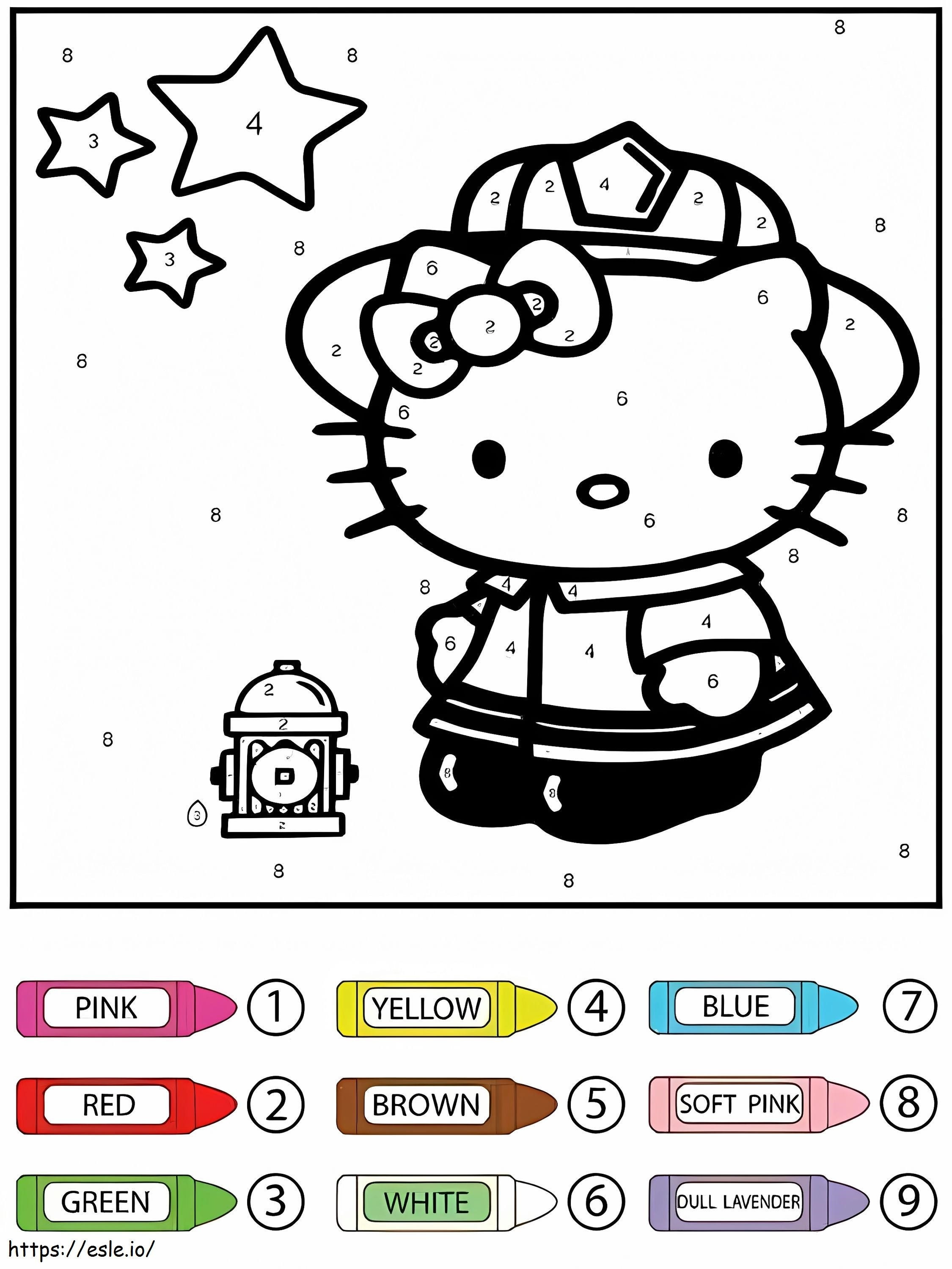 Palomies Hello Kitty värin mukaan värityskuva