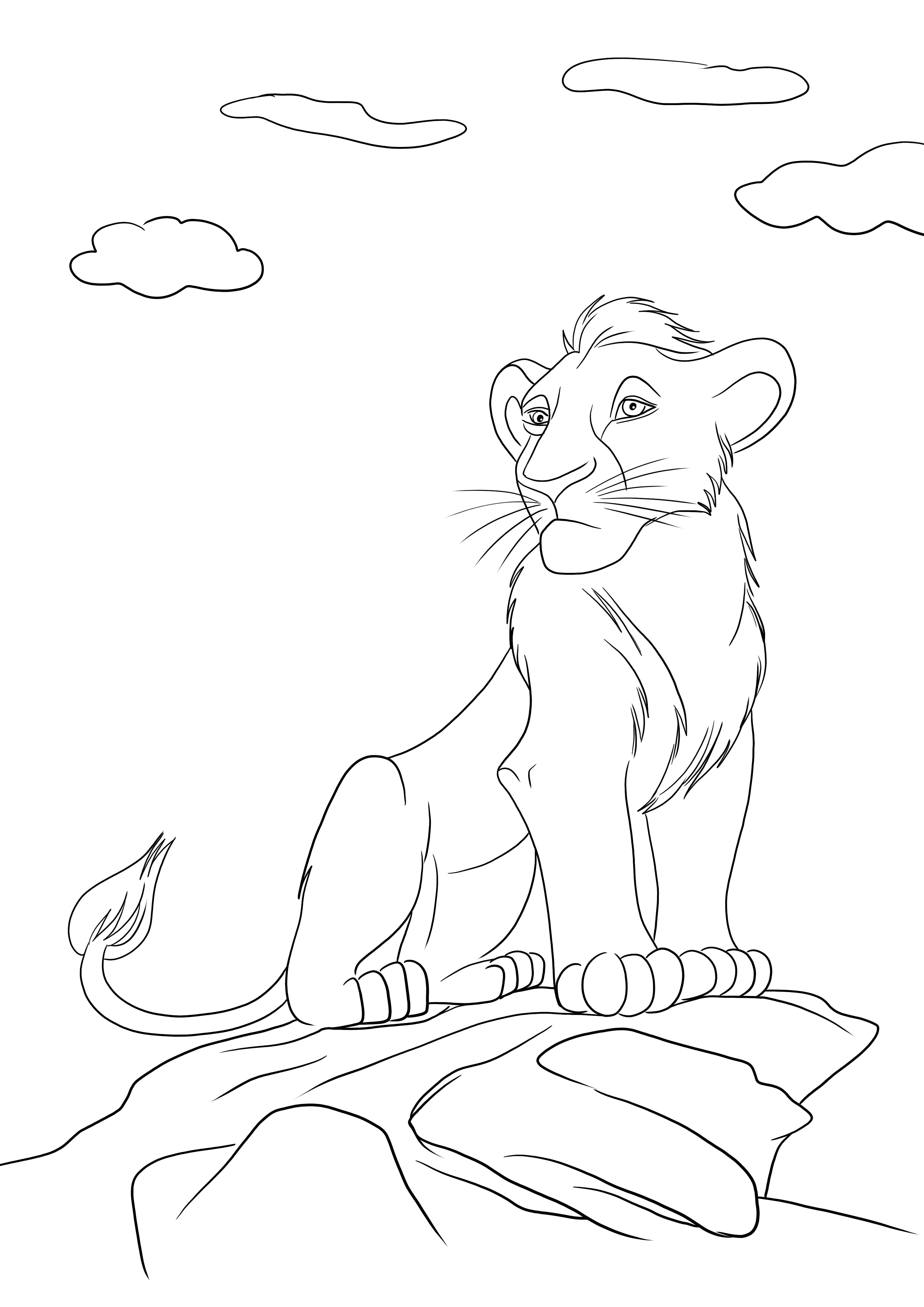 Young Simba coloring image to print for free and easy to color for kids
