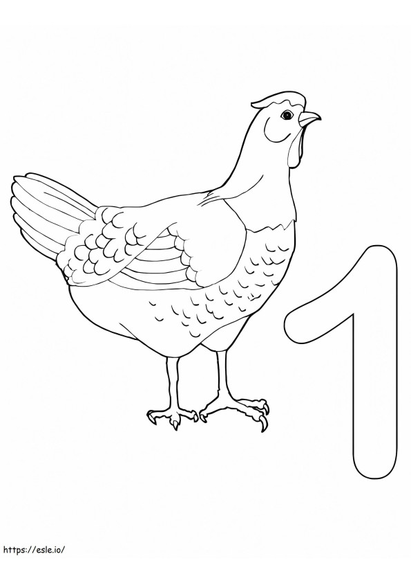 Numero 1 ja kana värityskuva