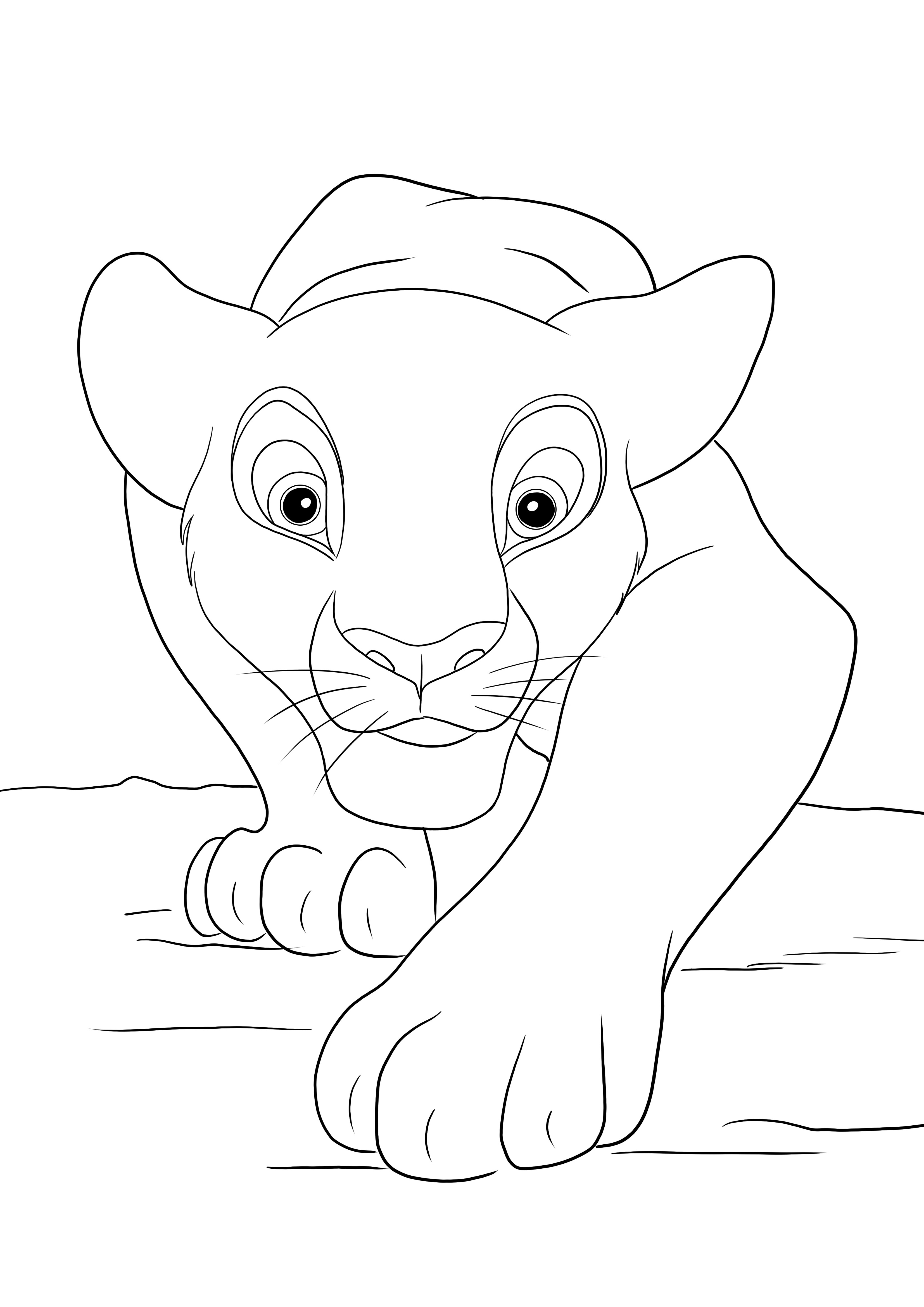 Dibujo de Simba cazando para colorear gratis para imprimir o guardar para más tarde