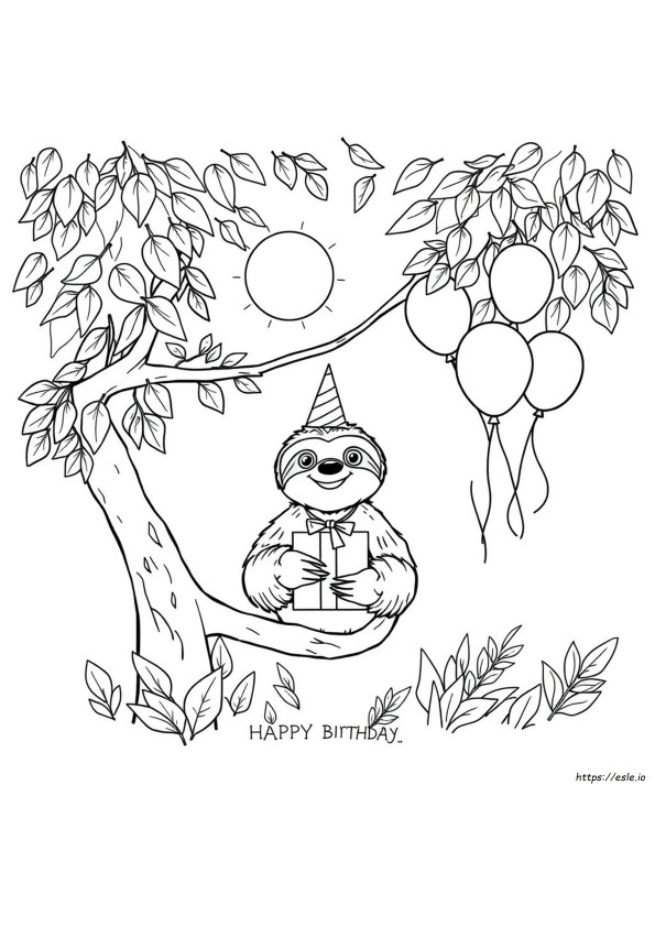 Coloriage Paresseux Joyeux Anniversaire