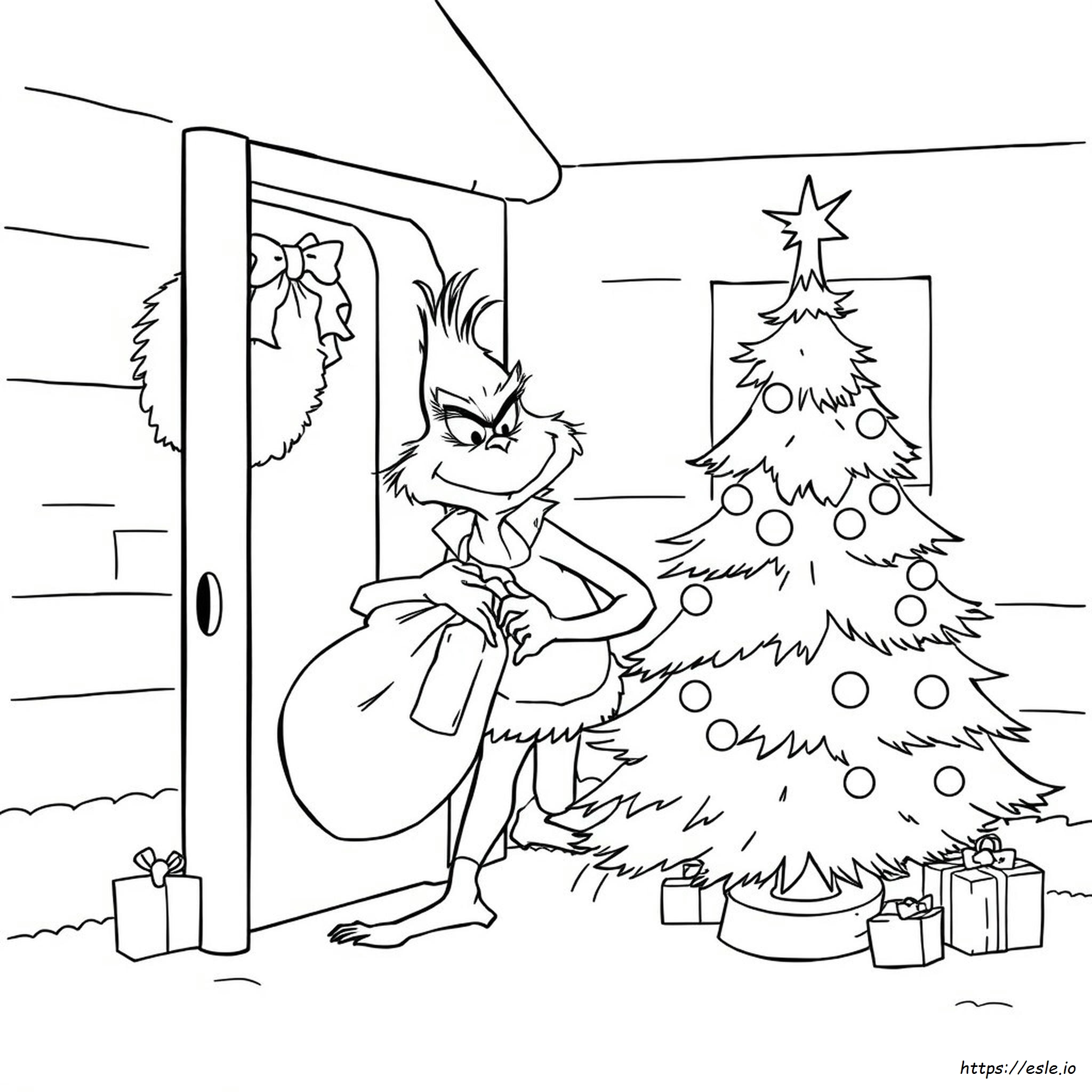 Grinch Stealing Christmas Tree Coloring Page