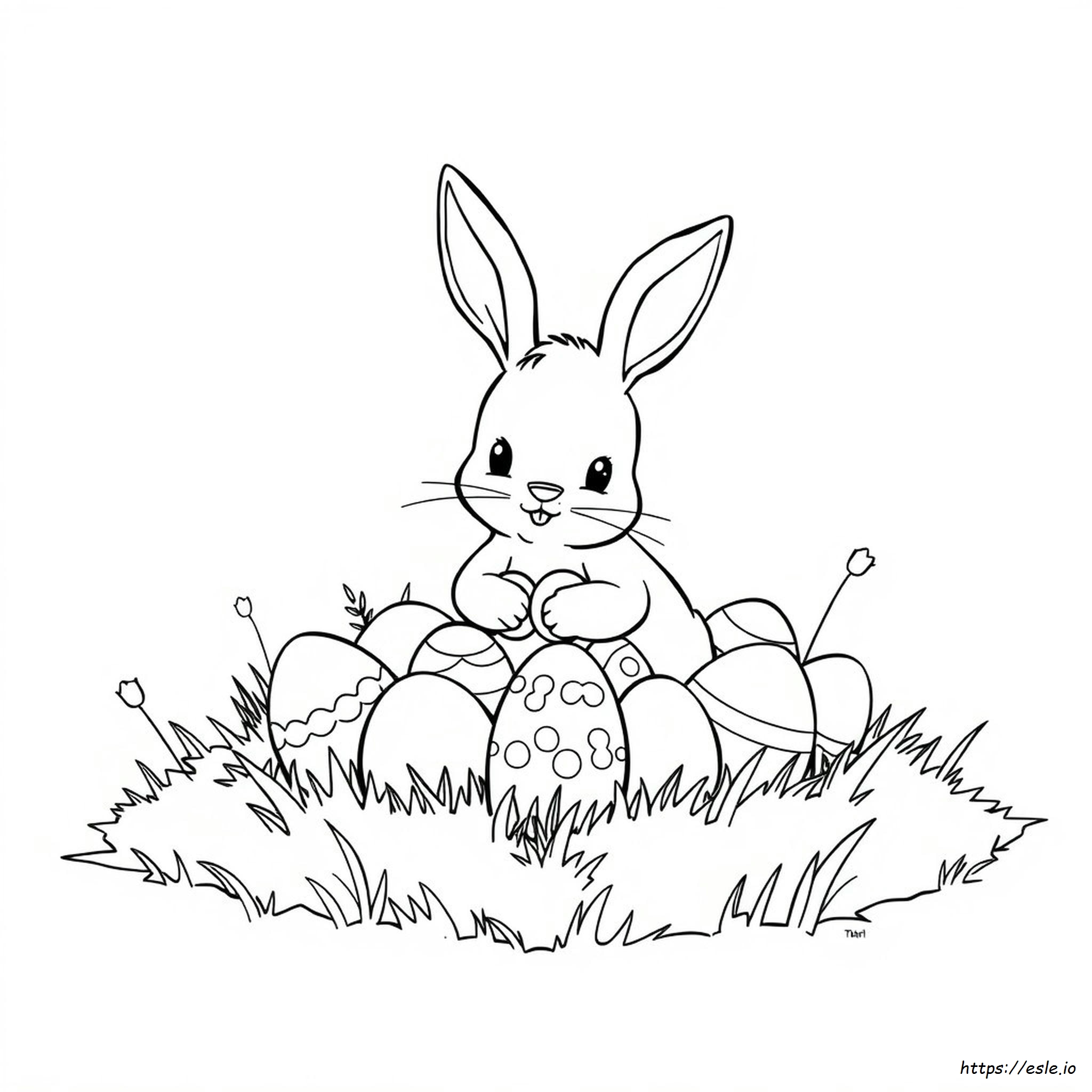 Bunny With Eggs Coloring Page