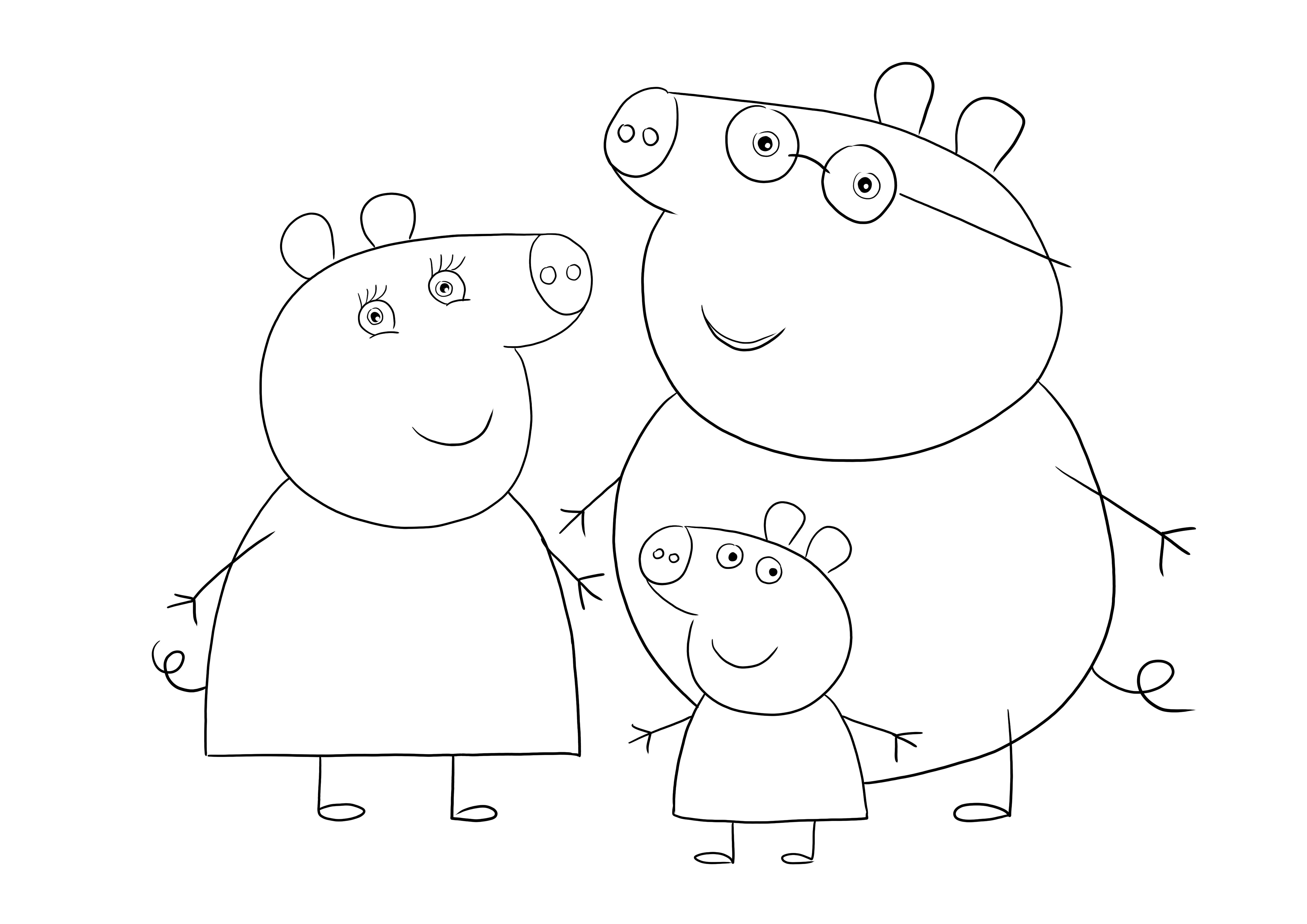 Papa-Mama-Peppa-Schwein zum kostenlosen Ausmalen und Herunterladen für Kinder