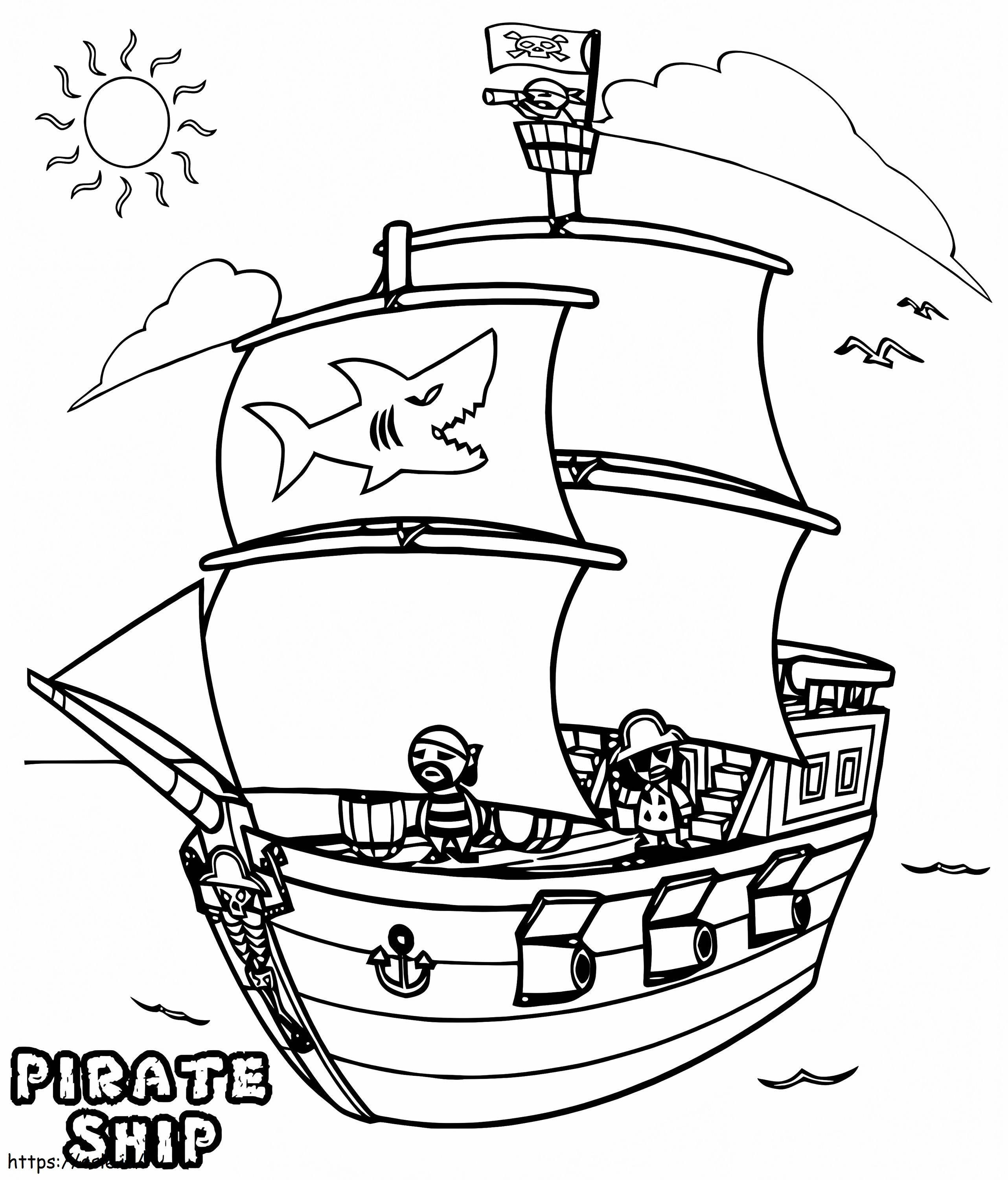 Divertida página para colorear de barco pirata para colorear