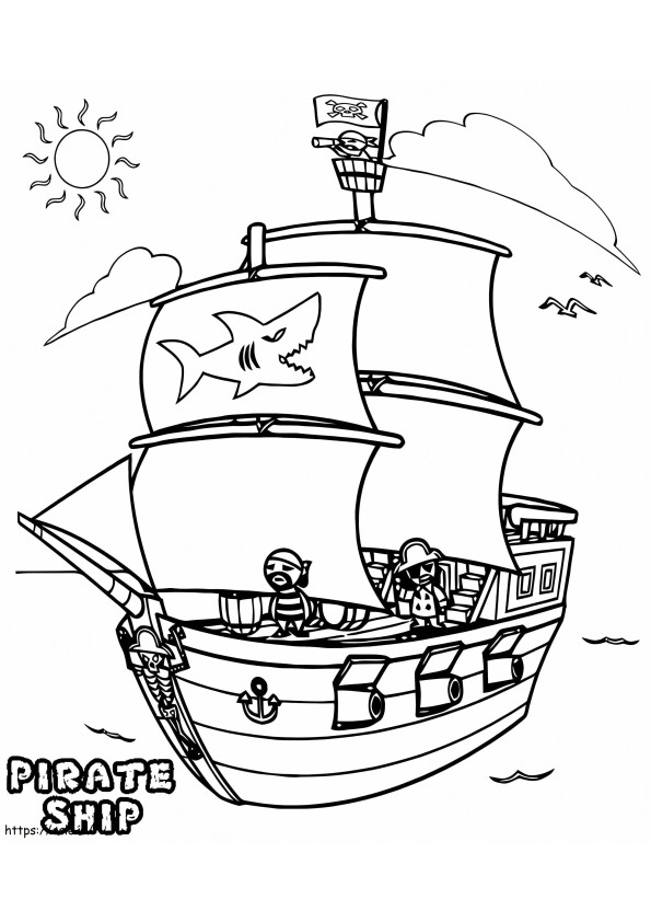 Pagina de colorat amuzantă de navă pirat de colorat