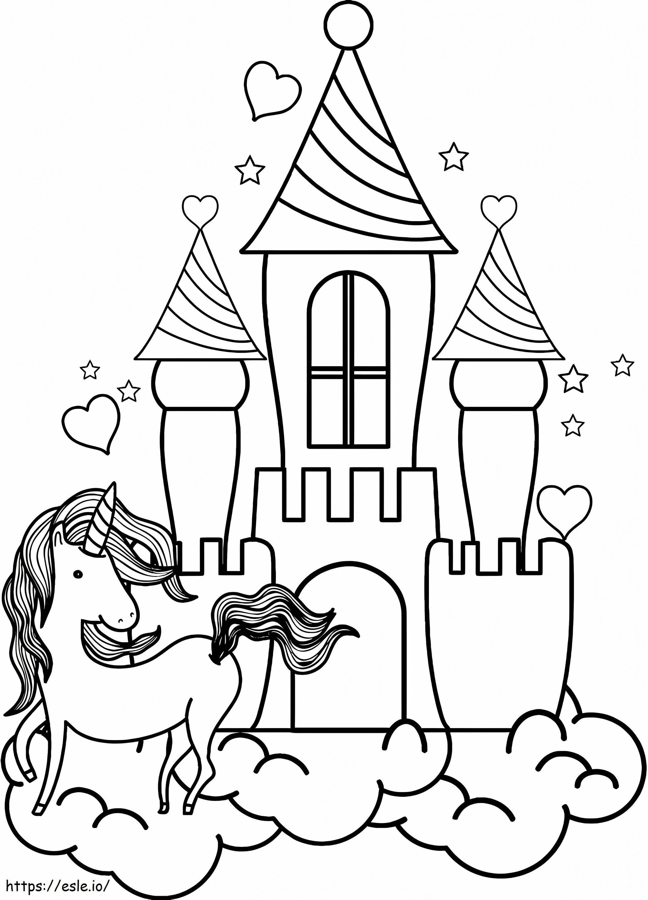 Castle And Unicorn coloring page