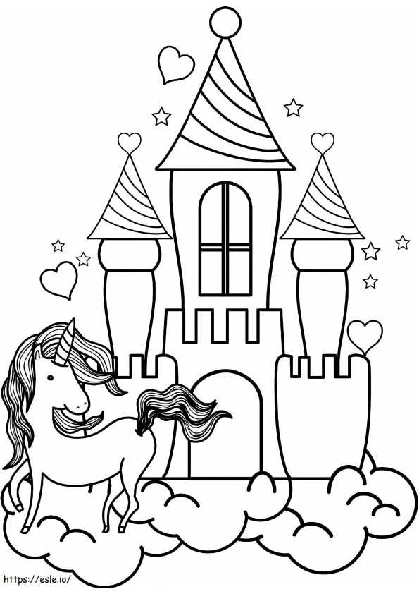 Castle And Unicorn coloring page