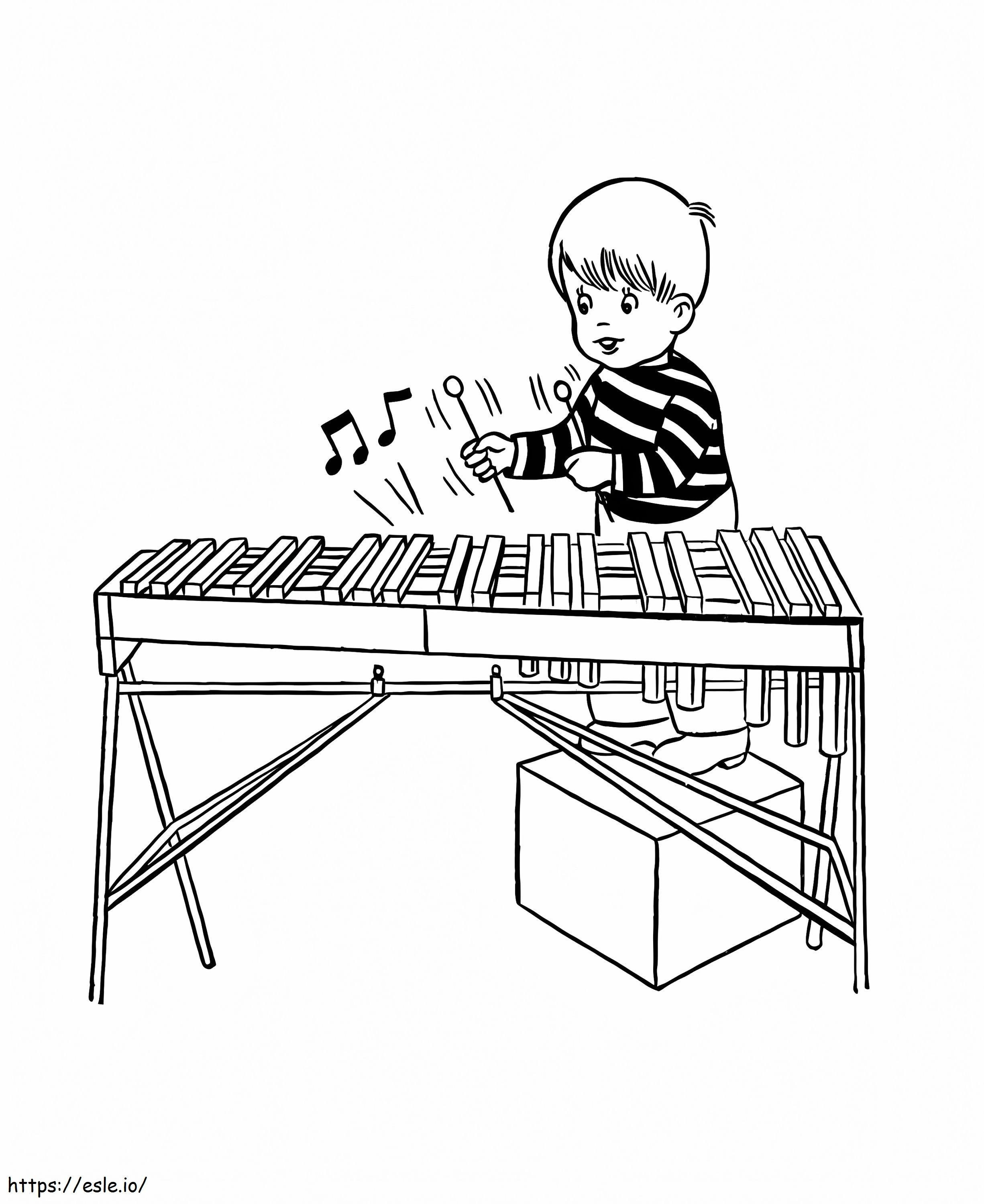 Pikkupoika soittaa ksylofonia värityskuva