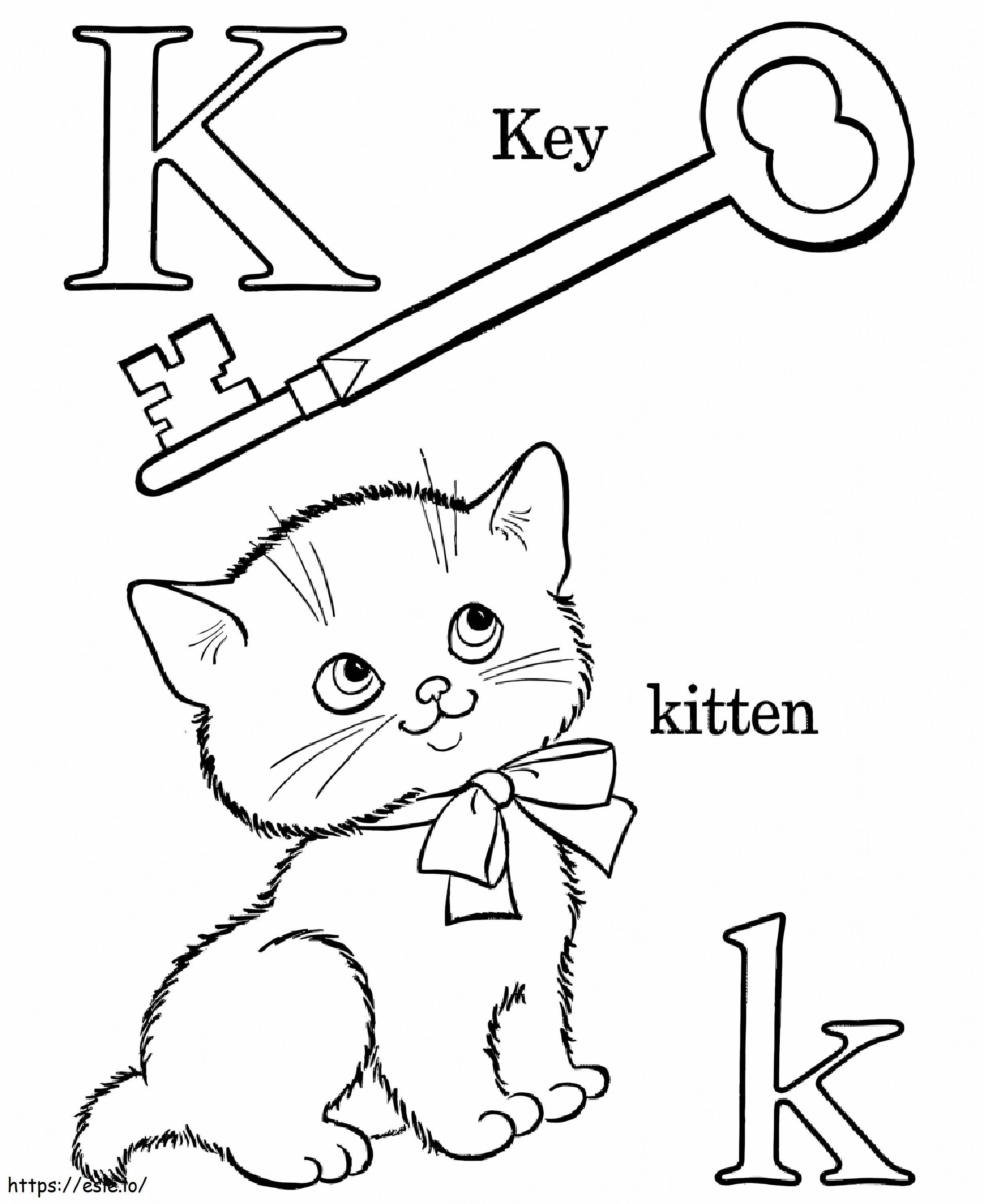 Letra K gatinho para colorir