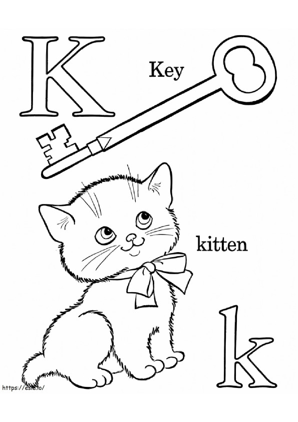 K-kirjain Kissanpentu värityskuva