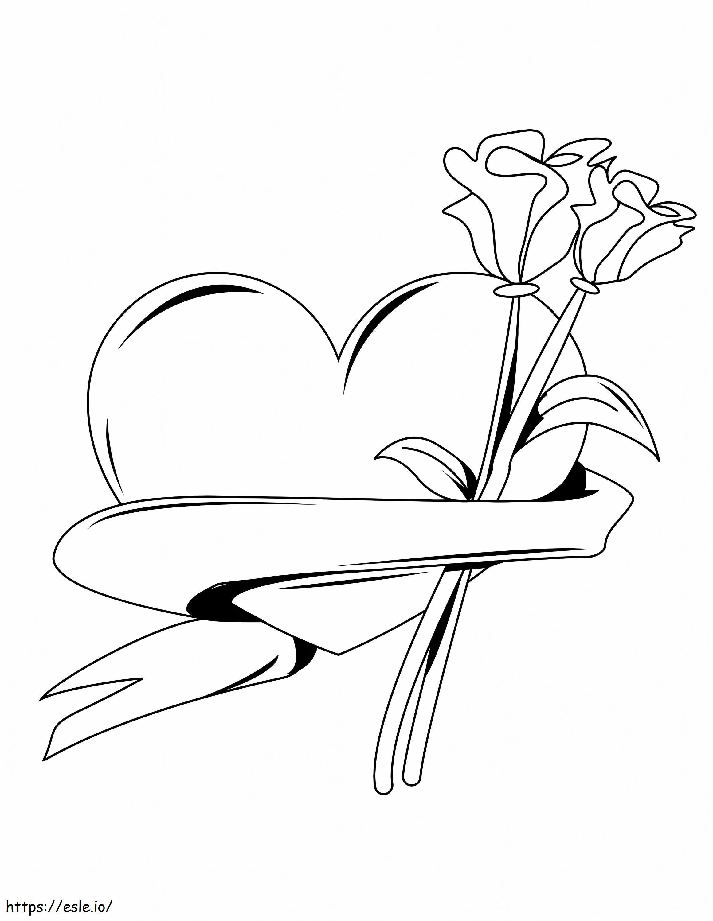 Coloriage coeur et roses à imprimer dessin