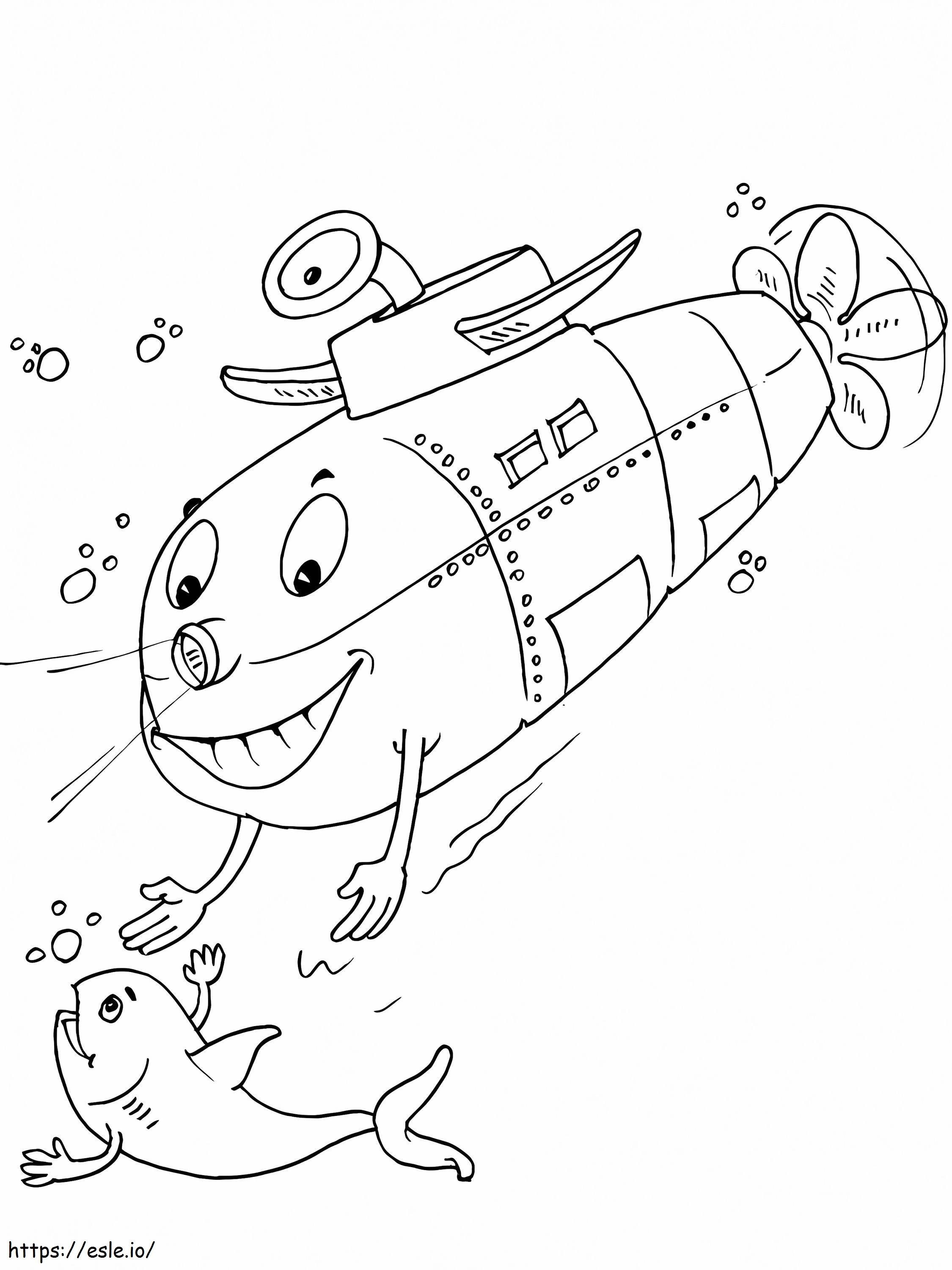 A Submarine And Underwater Life coloring page
