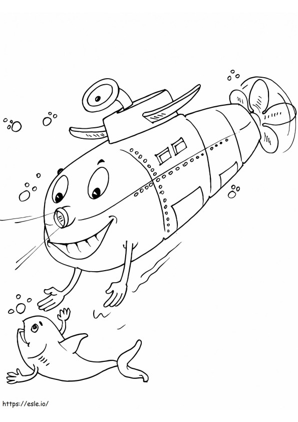 潜水艦と水中生物 ぬりえ - 塗り絵