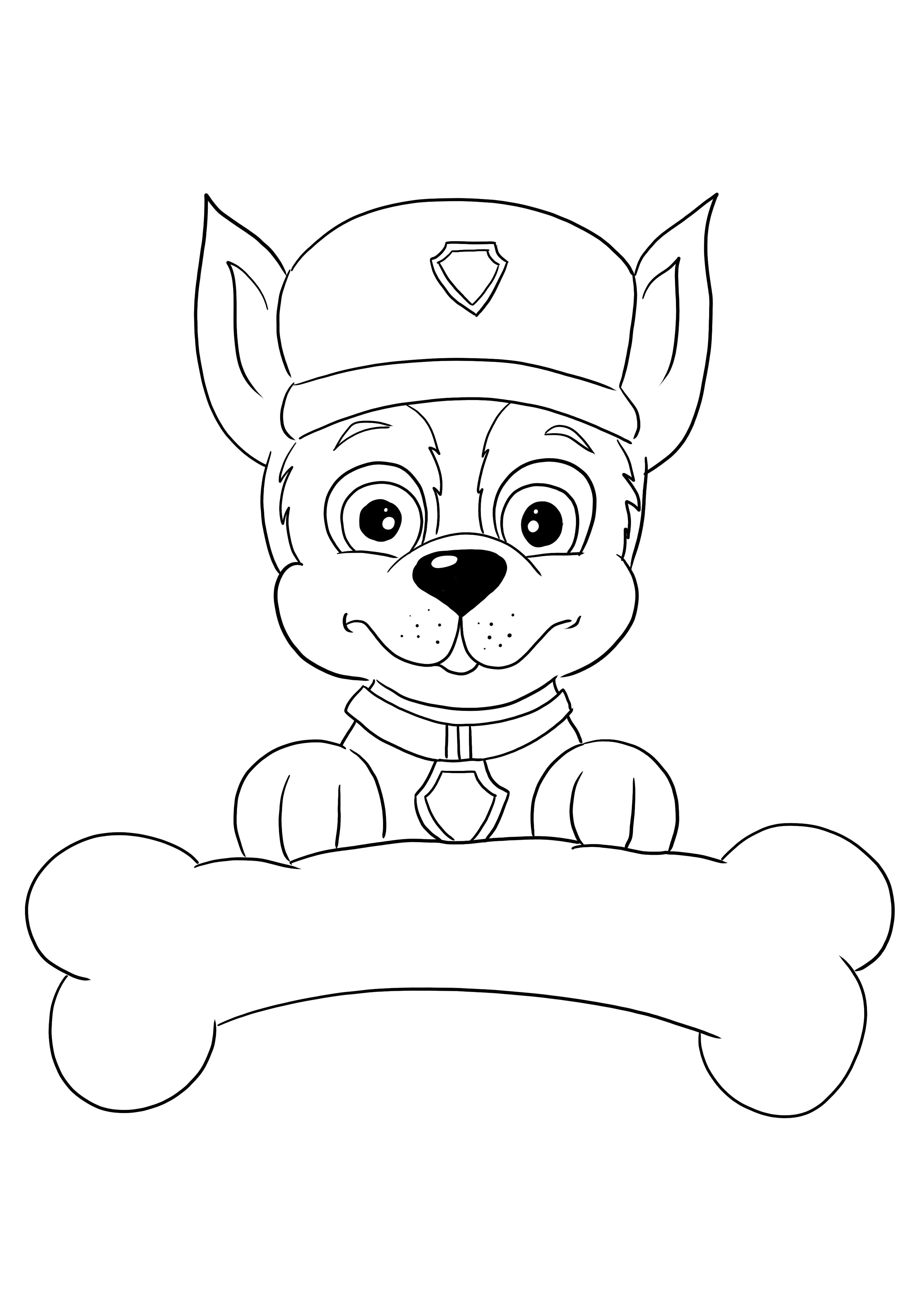 Chase from Paw Patrol coloring sheet for free downloading and easy coloring