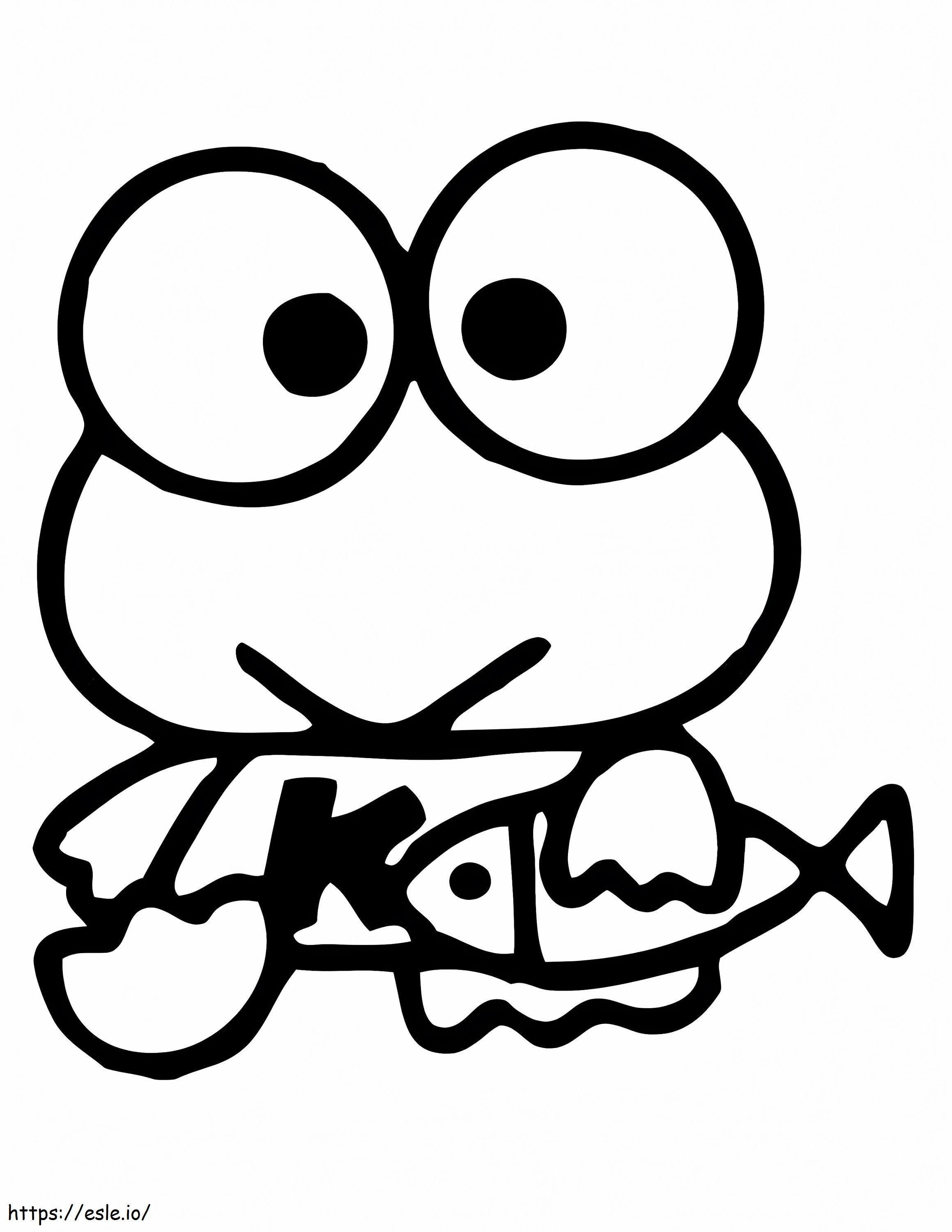 Keroppi com um peixe para colorir