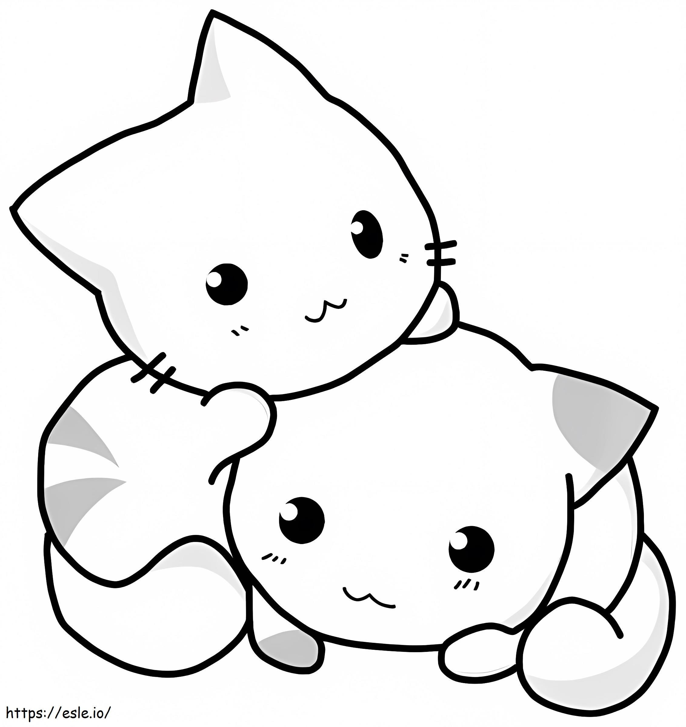 Two Kawaii Kittens coloring page