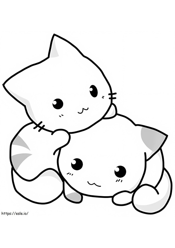 Two Kawaii Kittens coloring page