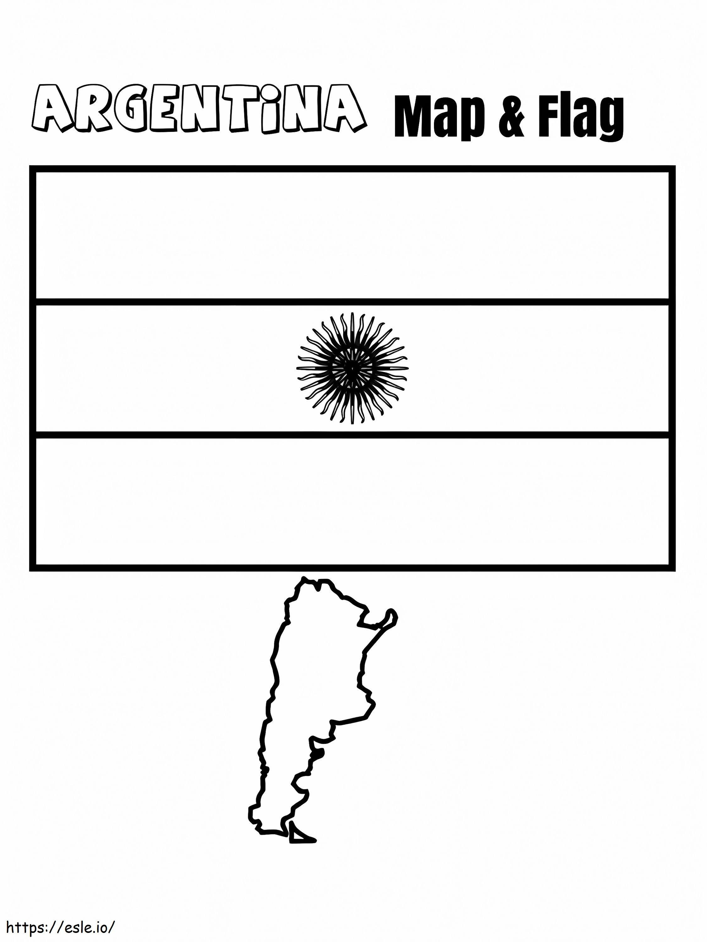 アルゼンチンの国旗と地図 ぬりえ - 塗り絵