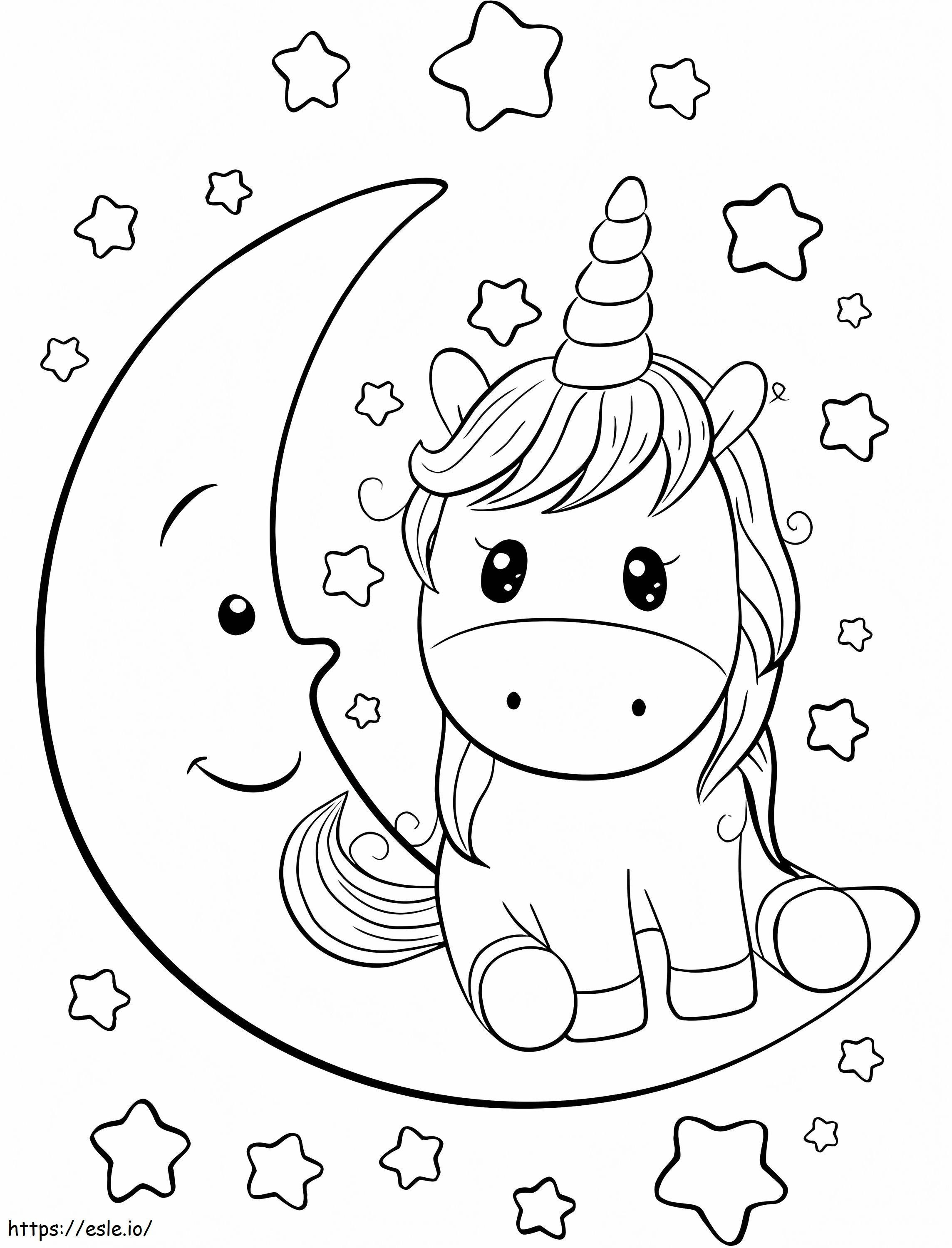 Drăguț Unicorn și Lună 781X1024 de colorat