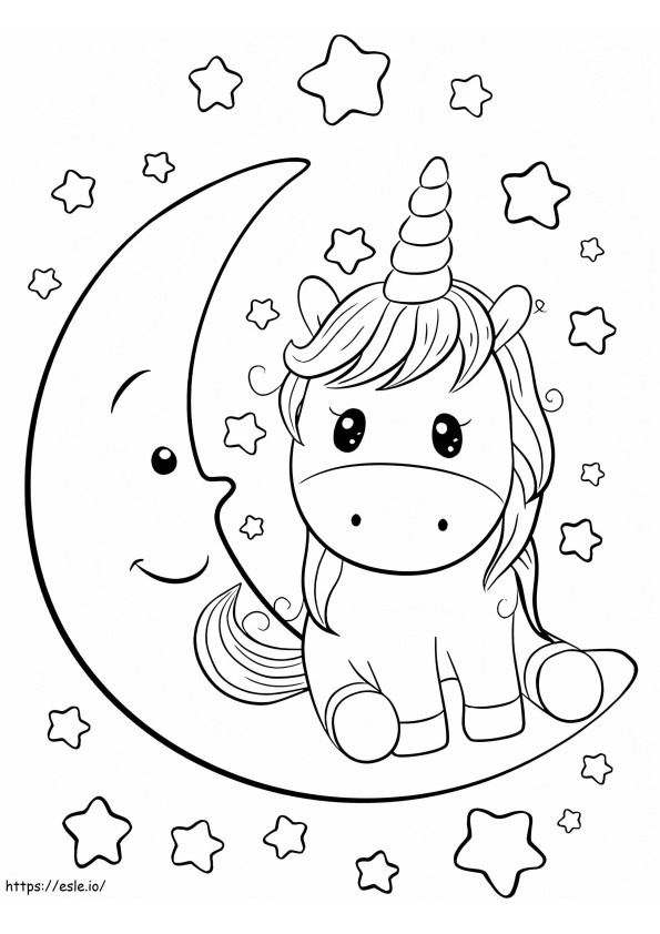 Drăguț Unicorn și Lună 781X1024 de colorat