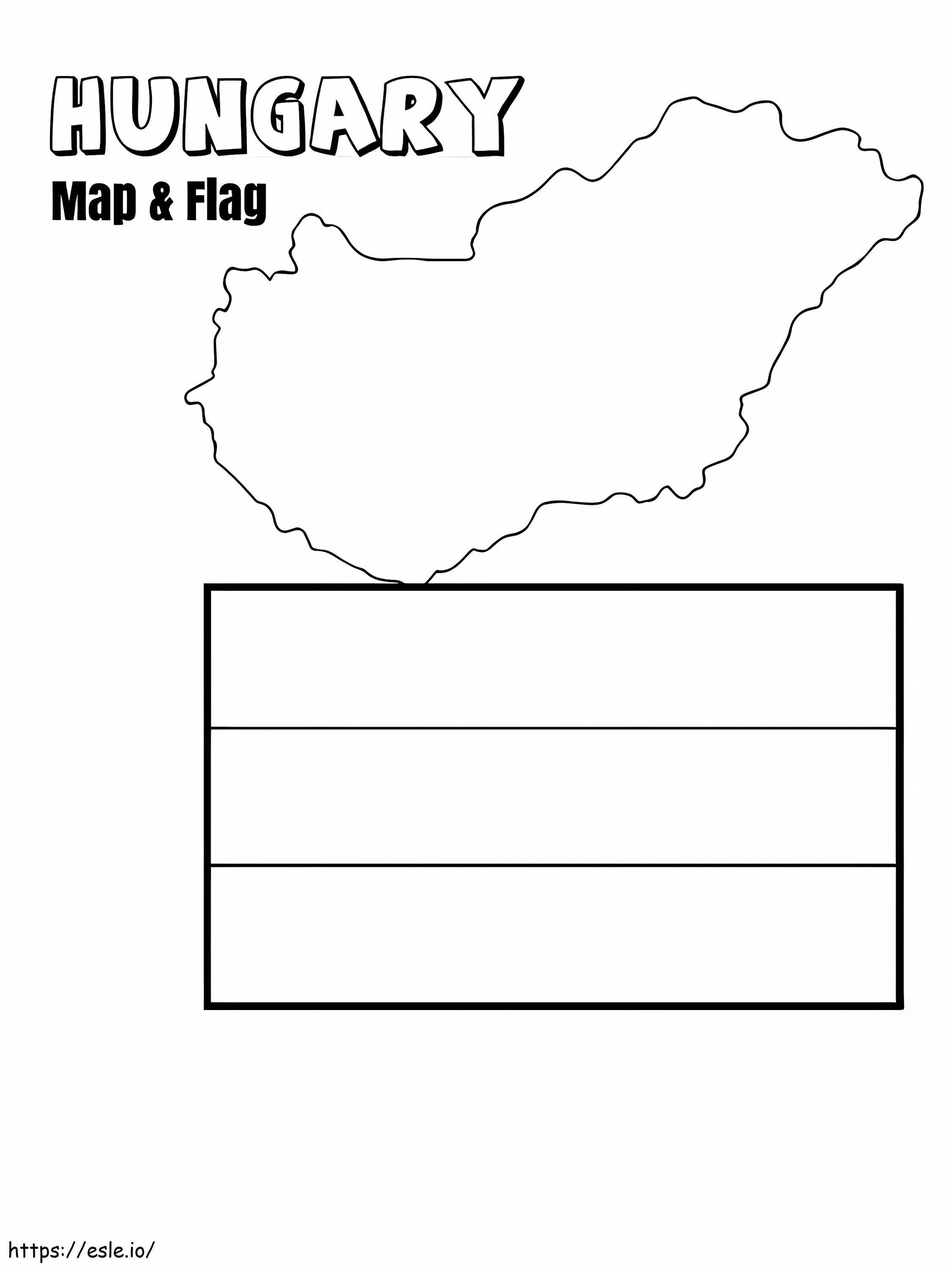 Mapa y bandera de Hungría para colorear