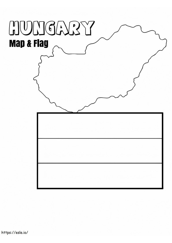 Coloriage Carte et drapeau de la Hongrie à imprimer dessin