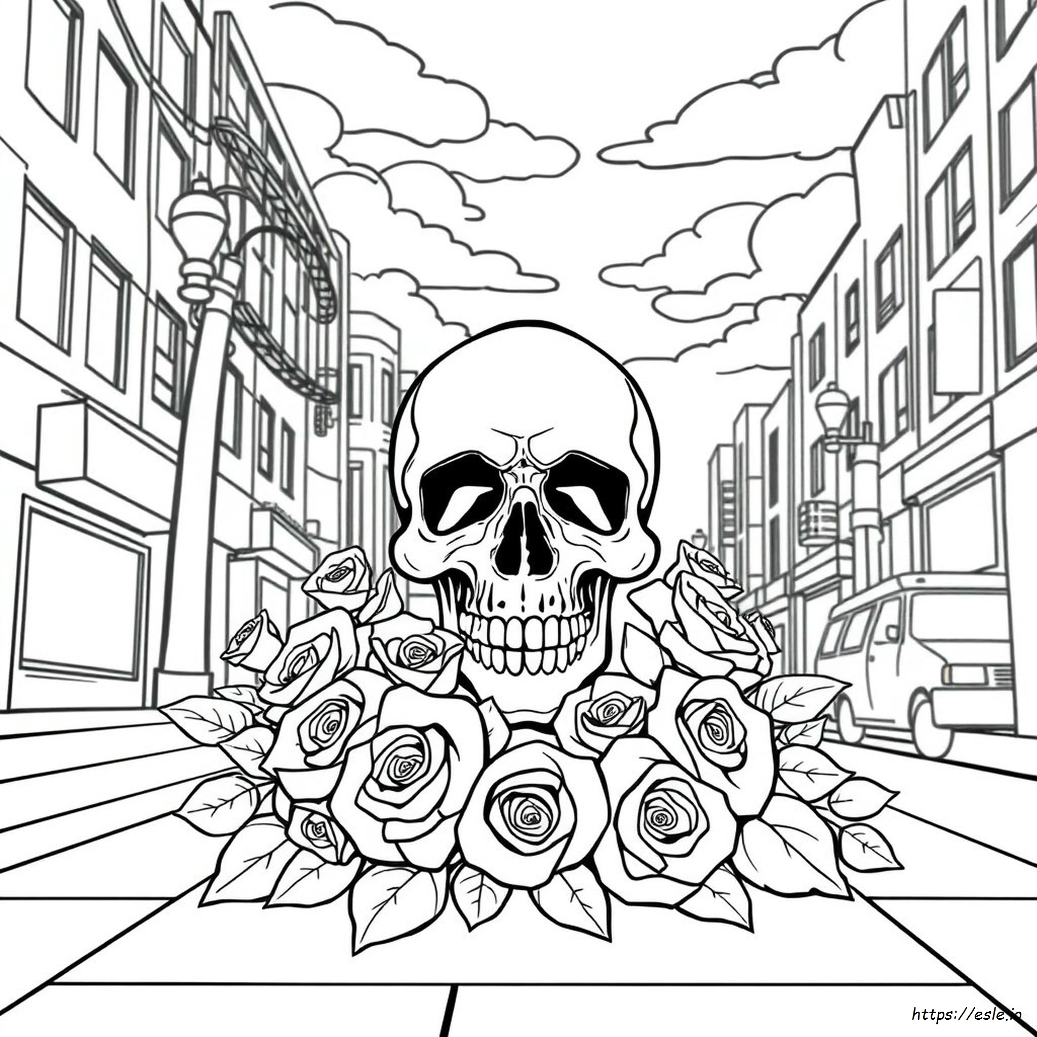 Gangsta Skull And Roses Coloring Pages