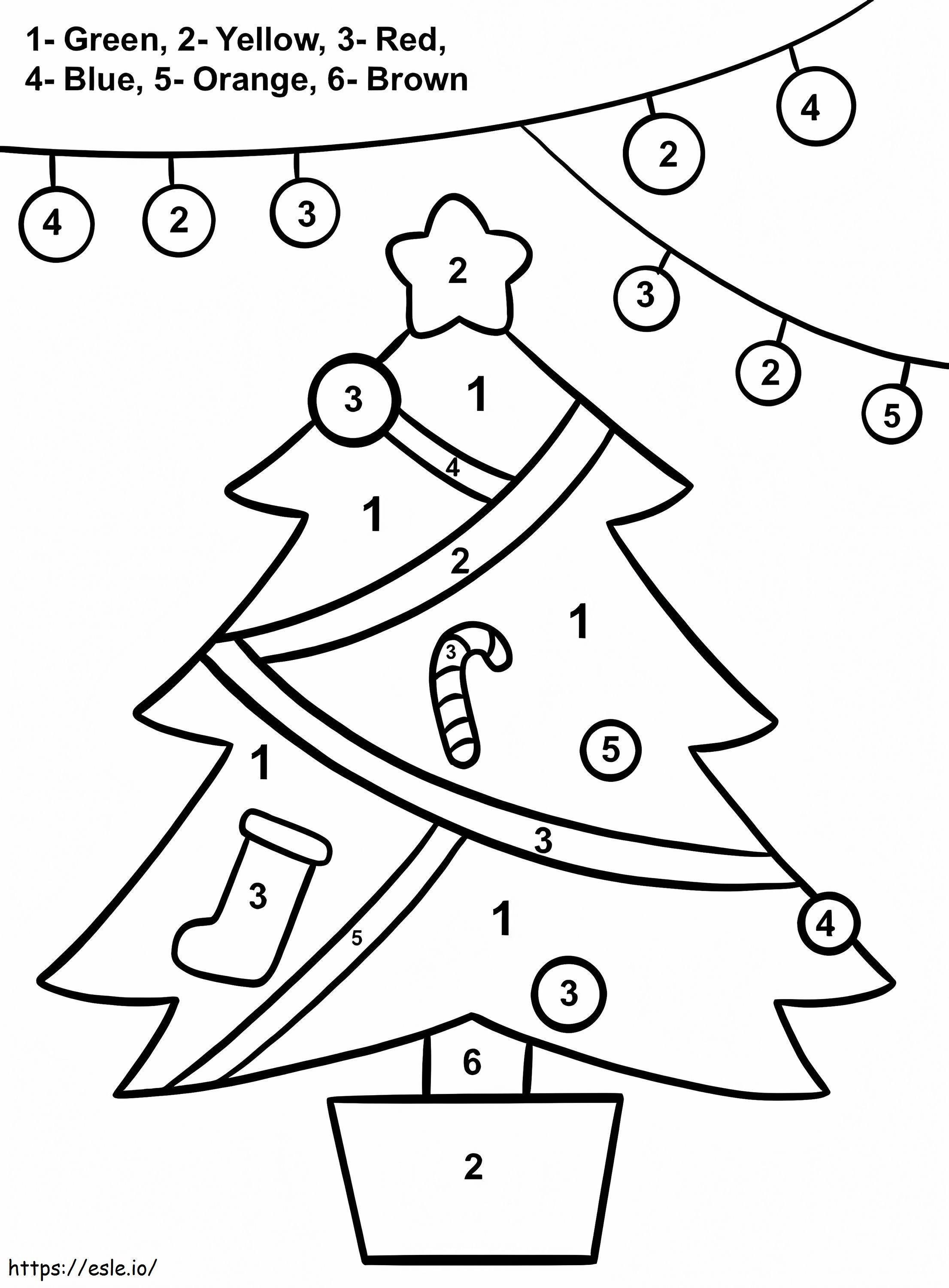 クールなクリスマスツリー 数字で色分け ぬりえ - 塗り絵