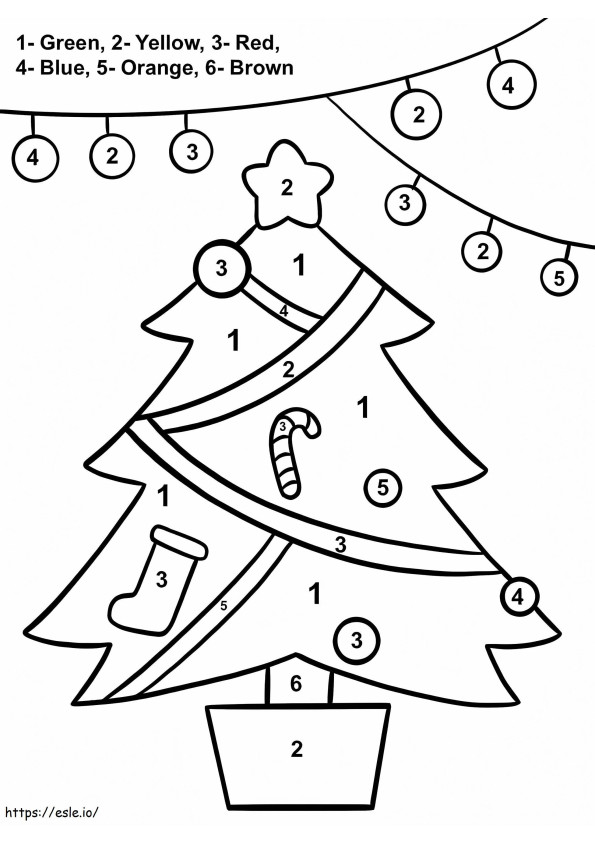 Coole Weihnachtsbaumfarbe nach Zahlen ausmalbilder