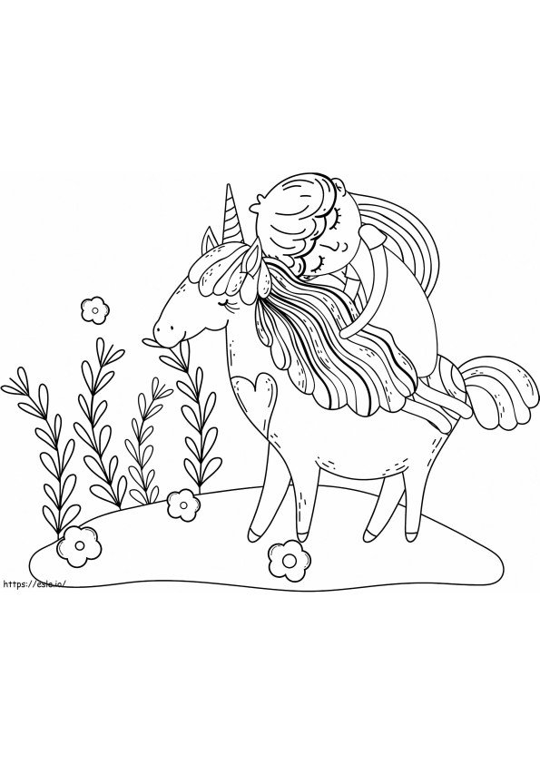 Little Princess Sleeping On Unicorn coloring page